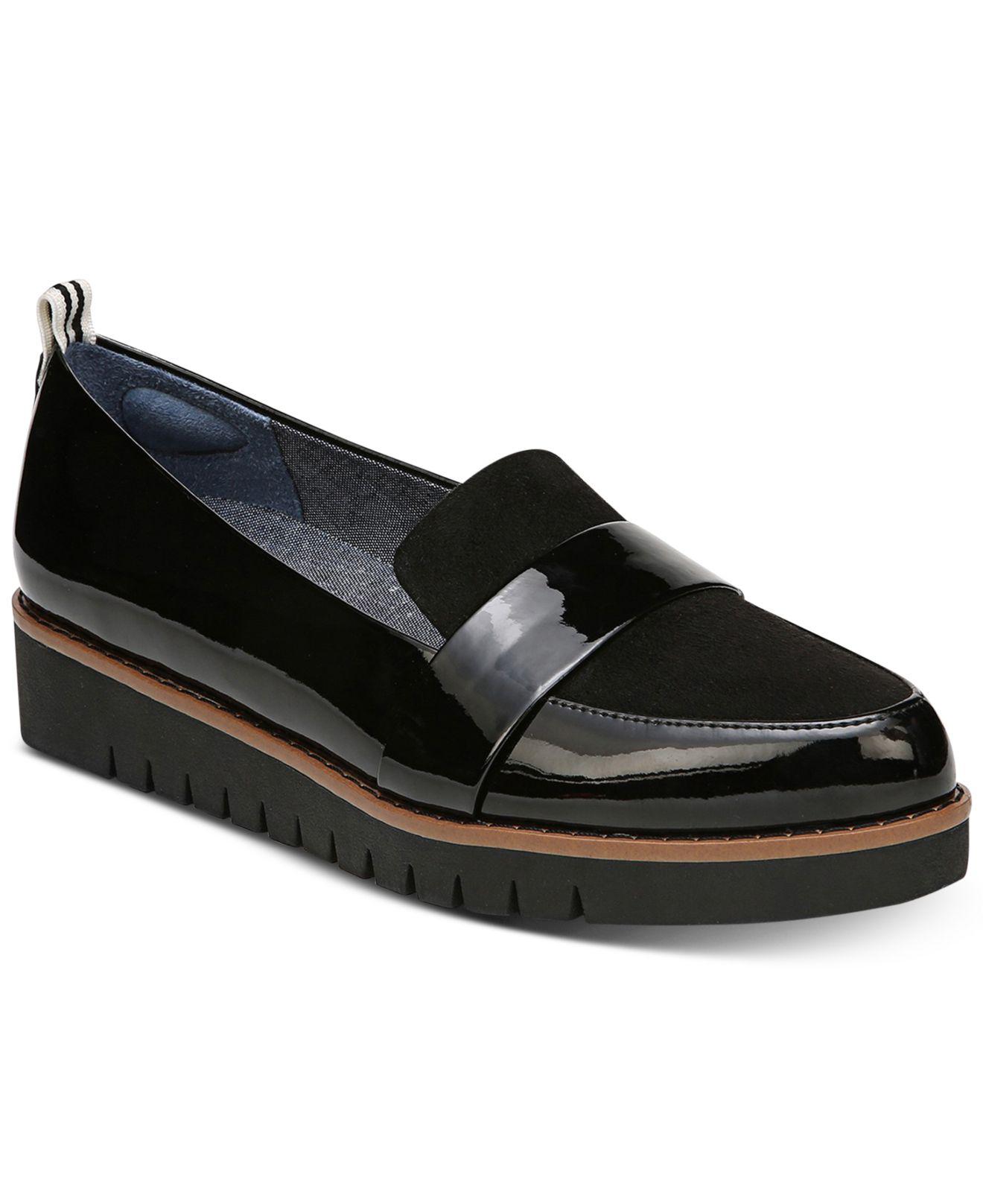 Dr. Scholls Flannel Imagined Platform Loafers in Black Patent (Black