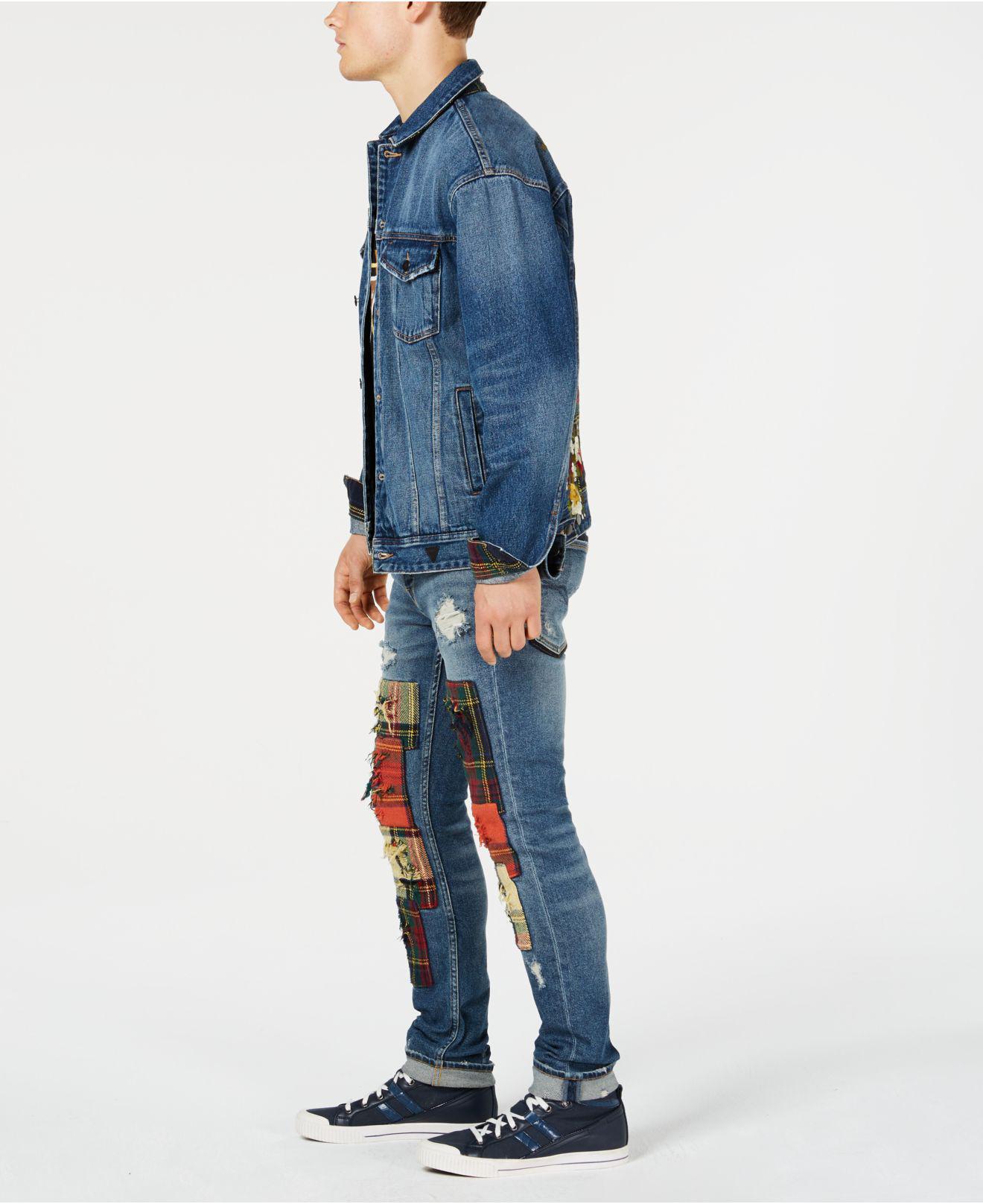 Guess Denim Patchwork Ripped Skinny Jeans in Blue for Men | Lyst