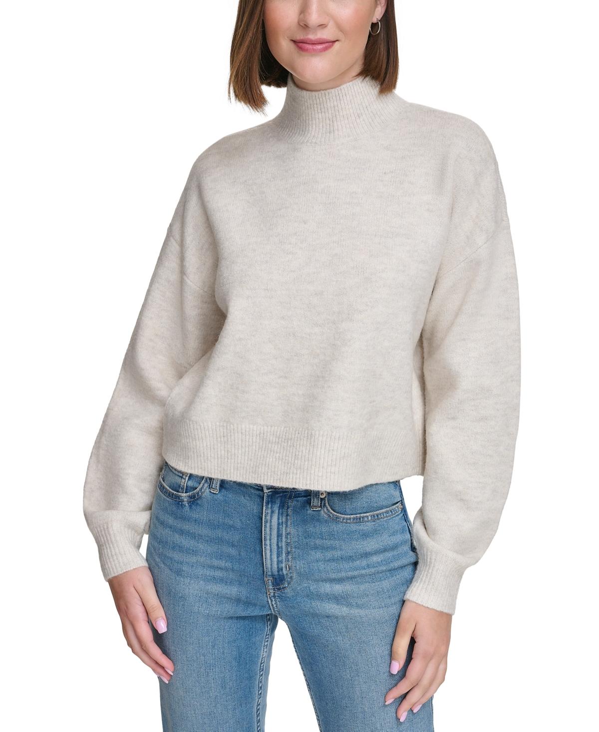 Calvin Klein Boxy Cropped Long Sleeve Mock Neck Sweater in Gray | Lyst