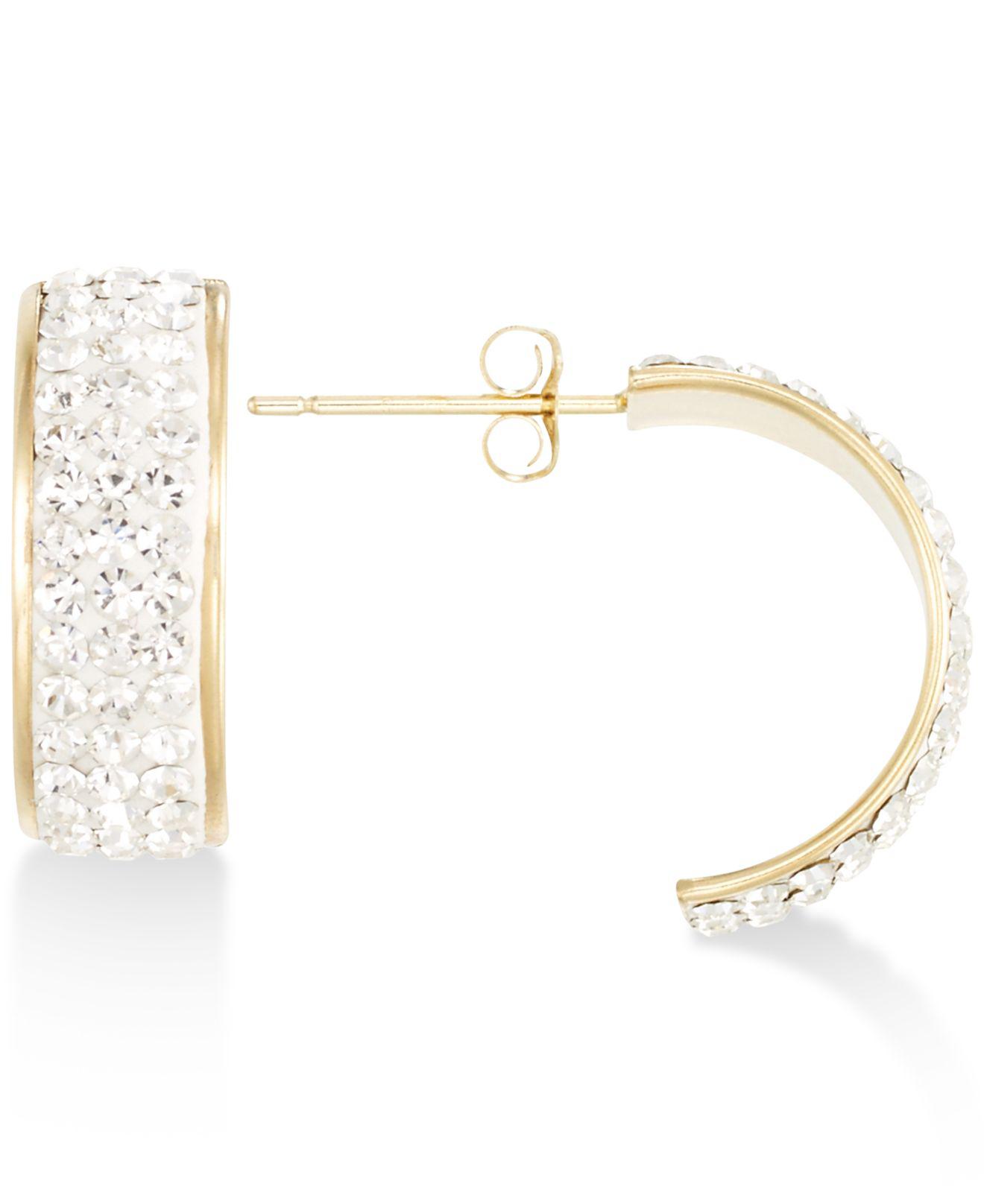 Macy's Pavé Crystal Wide Halfhoop Earrings In 10k Gold in Metallic Lyst