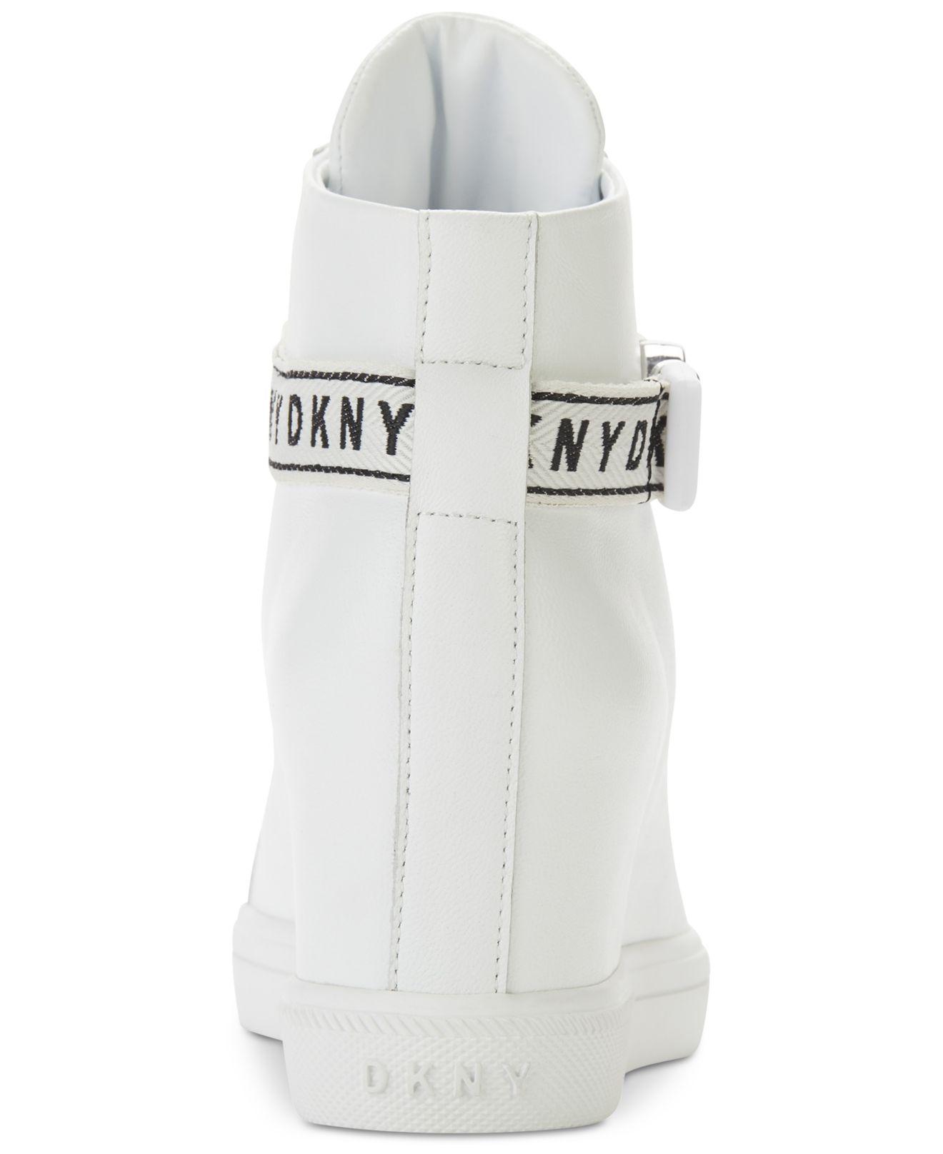 DKNY Leather Caddie Wedge Sneakers, Created For Macy's in White | Lyst