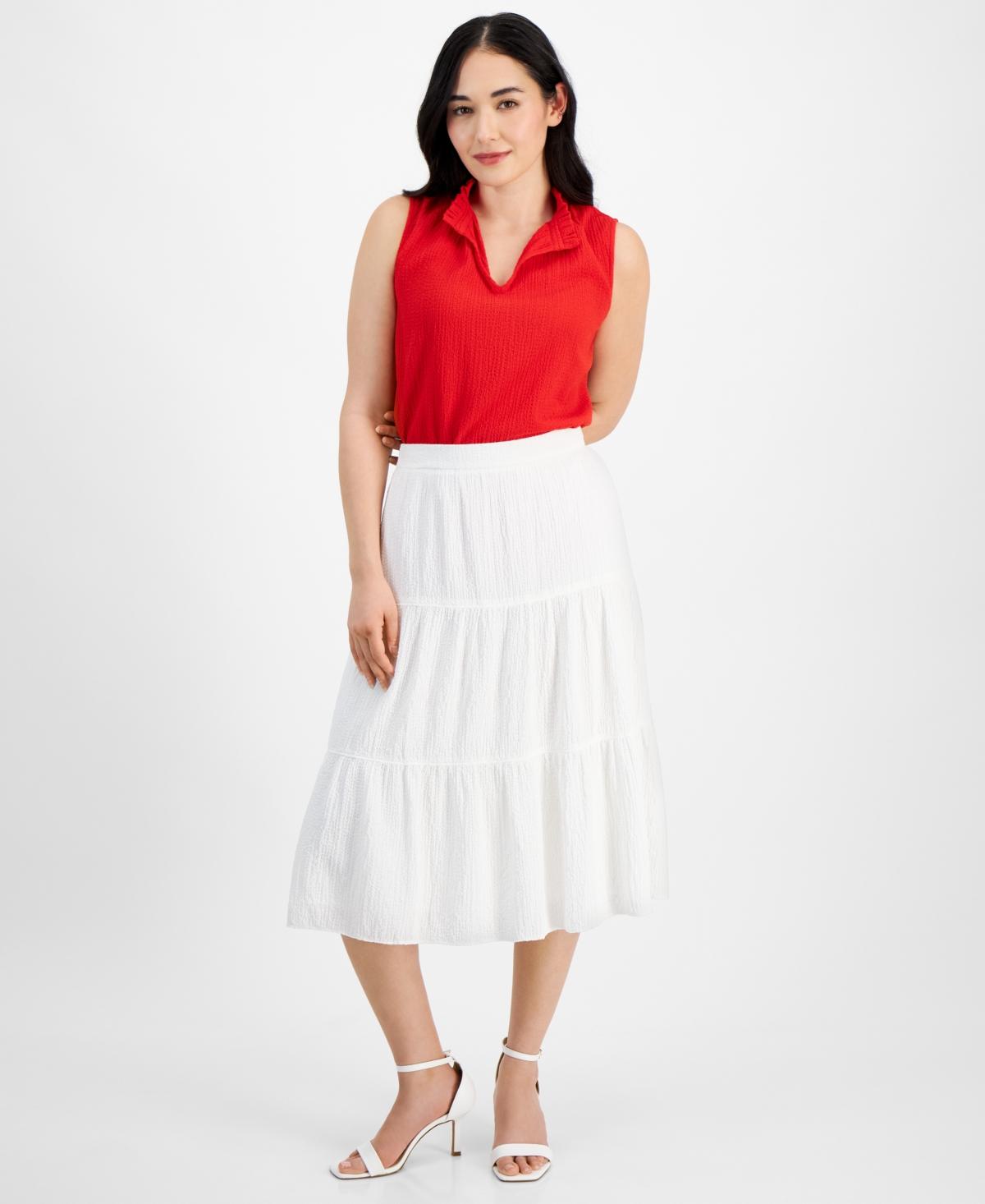 Anne Klein Petite Pull on Tiered Midi Skirt in White Lyst