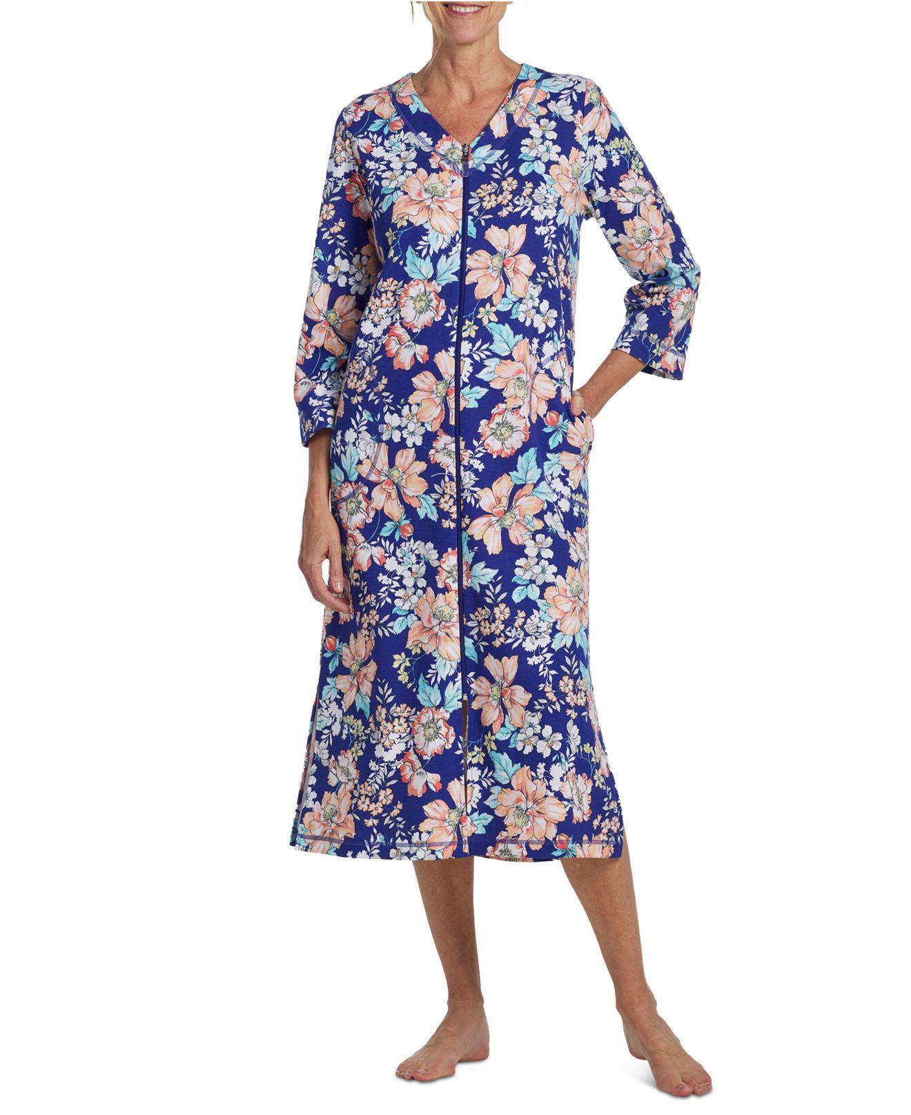 Miss Elaine Plus Size Floral Zip-front Nightgown in Blue | Lyst