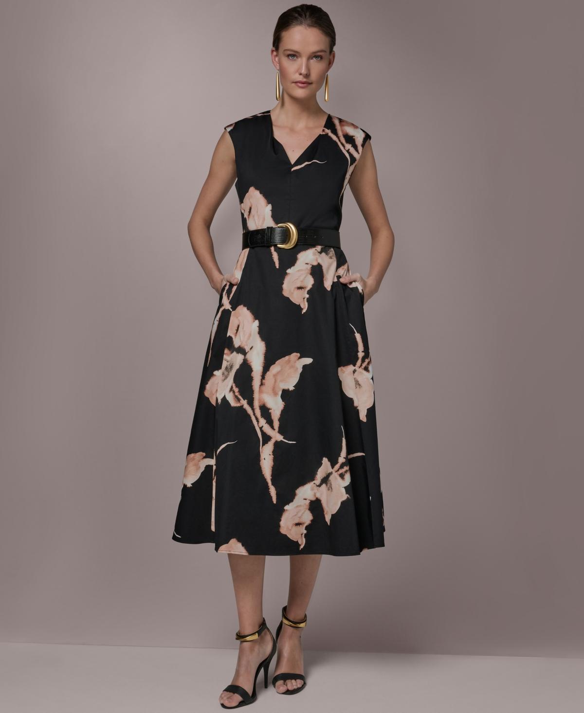 donna karan a line wrap dress Cotton Sateen Wrap Midi A Line Dress | A-Line Dress
