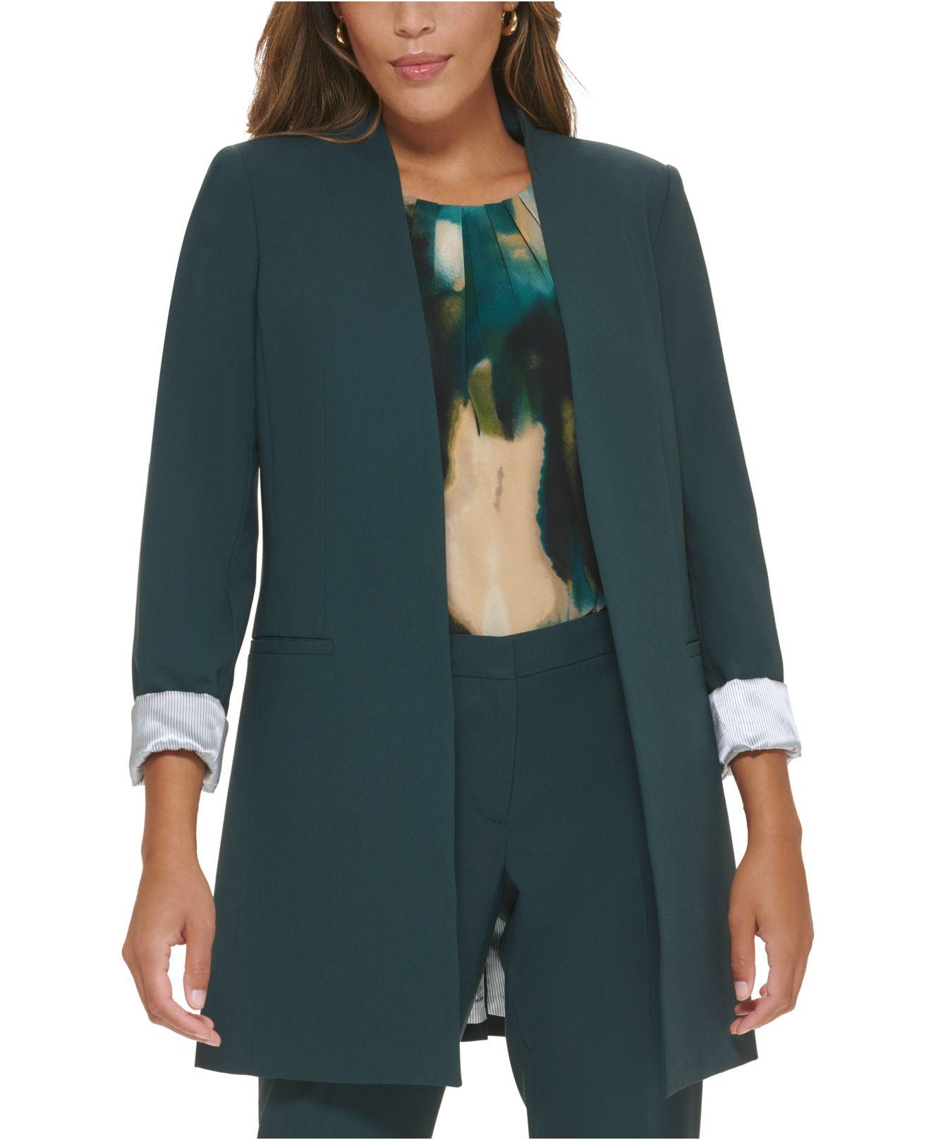 Calvin Klein Petite Lux 3/4-sleeve Open-front Blazer in Green | Lyst