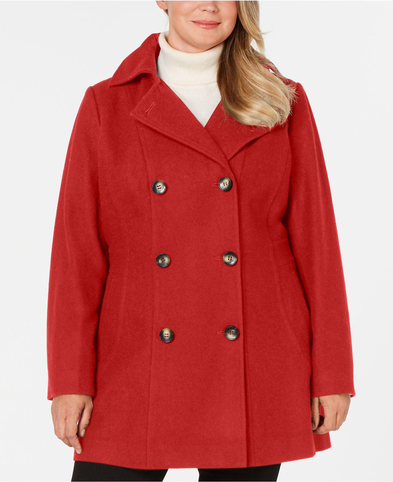 Nautica Wool Plus Size Doublebreasted Hooded Peacoat in Red Lyst