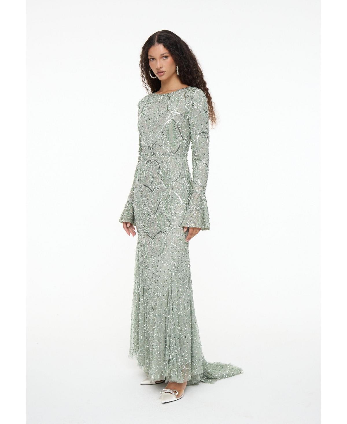 beaded dress fringe One-Shoulder Beaded Long Formal Dress with Cape