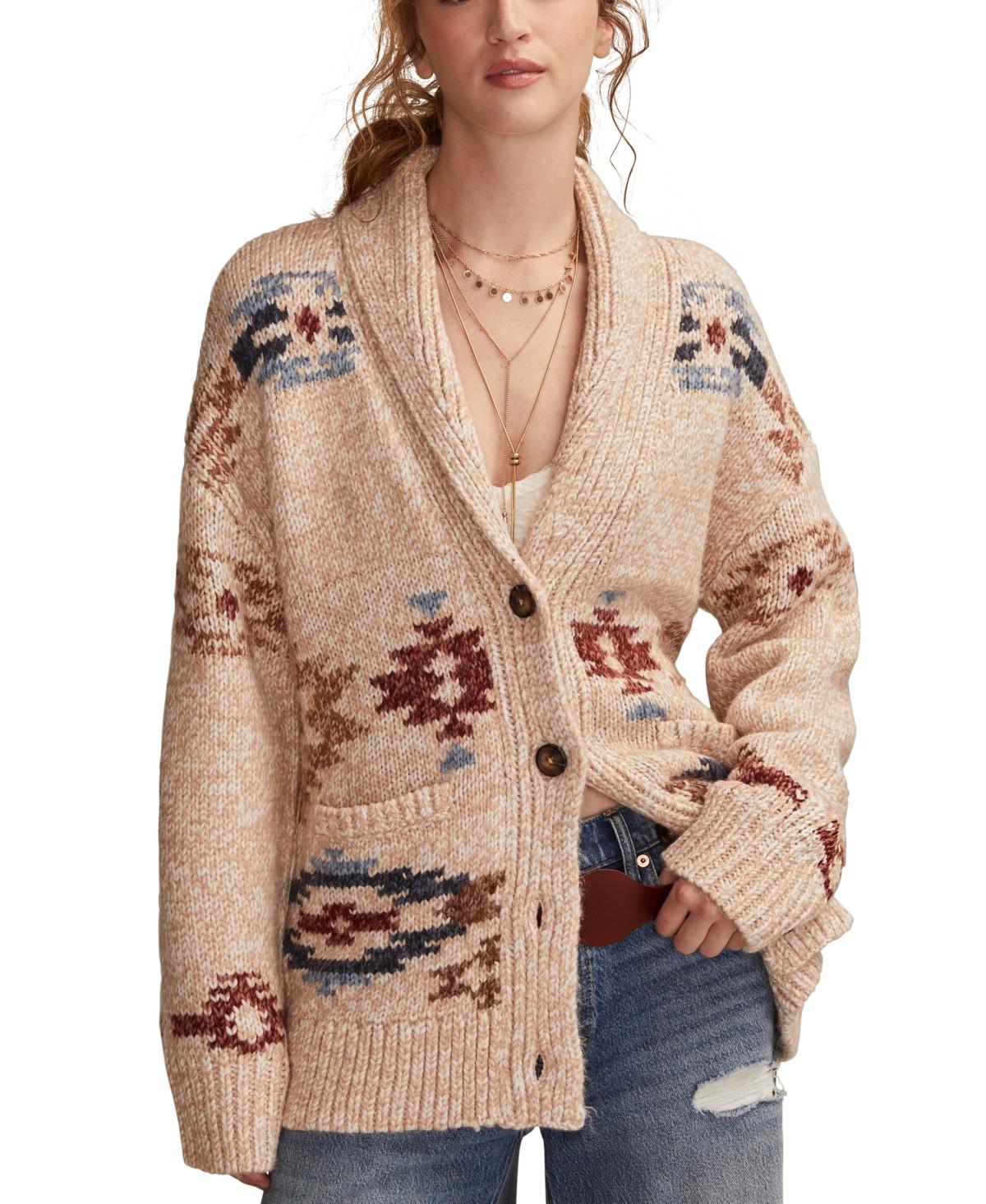 Lucky Brand Santa Fe Horse V-neck Cardigan in Natural Lyst
