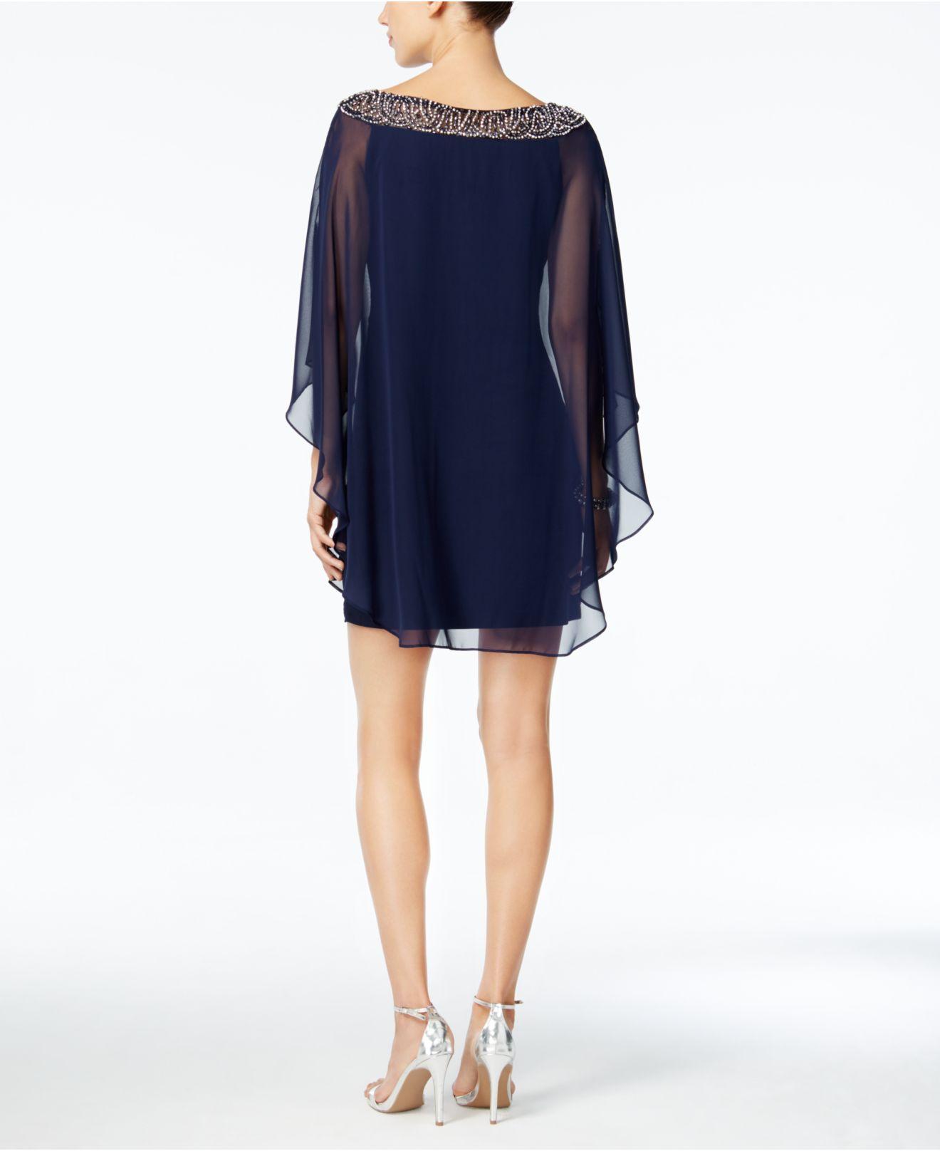 embellished neck chiffon overlay dress
