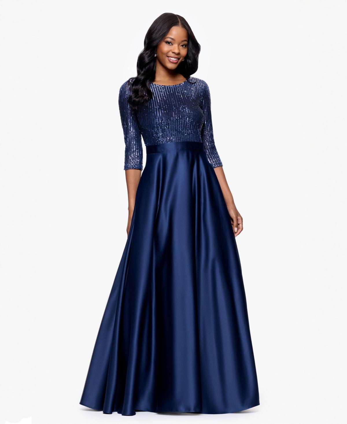 betsy adam navy blue dress Betsy & Adam Women's Ombre Sleeveless Draped Halter Gown - Navy/Teal