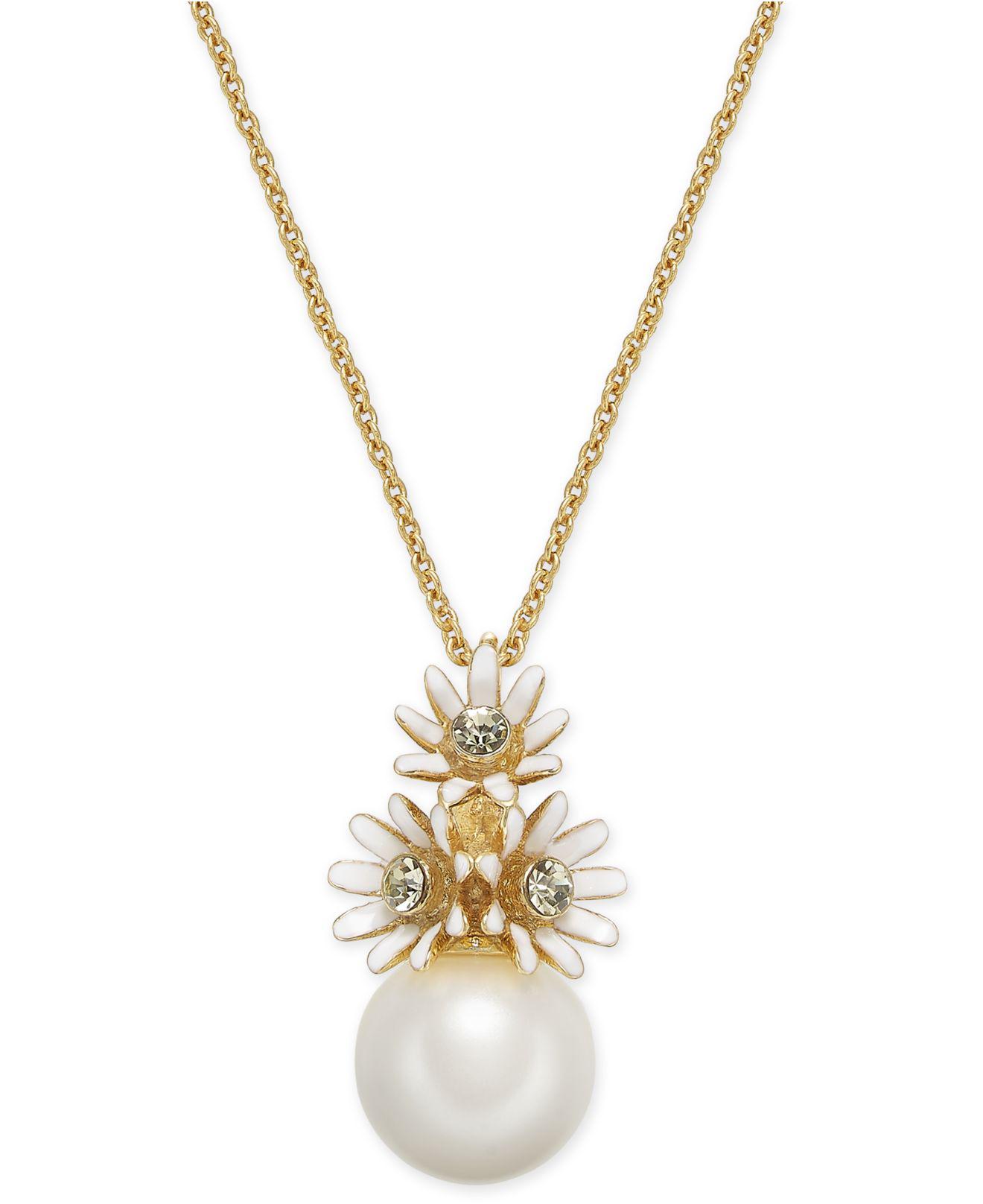 Kate Spade Goldtone Crystal & Imitation Pearl Flower Pendant Necklace