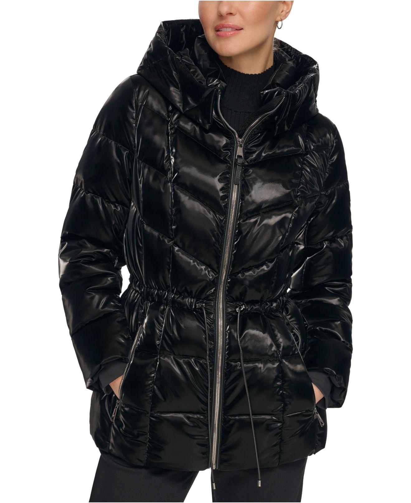 DKNY Shine Hooded Puffer Coat in Black | Lyst