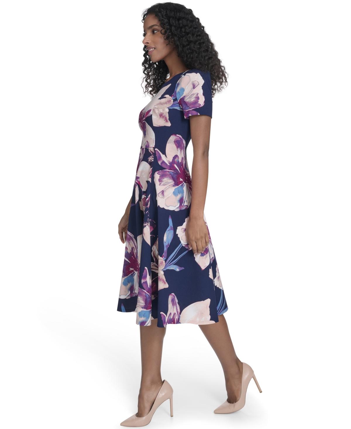 calvin klein black floral dress Calvin Klein Black Floral Faux Wrap LS Midi Dress main image 0