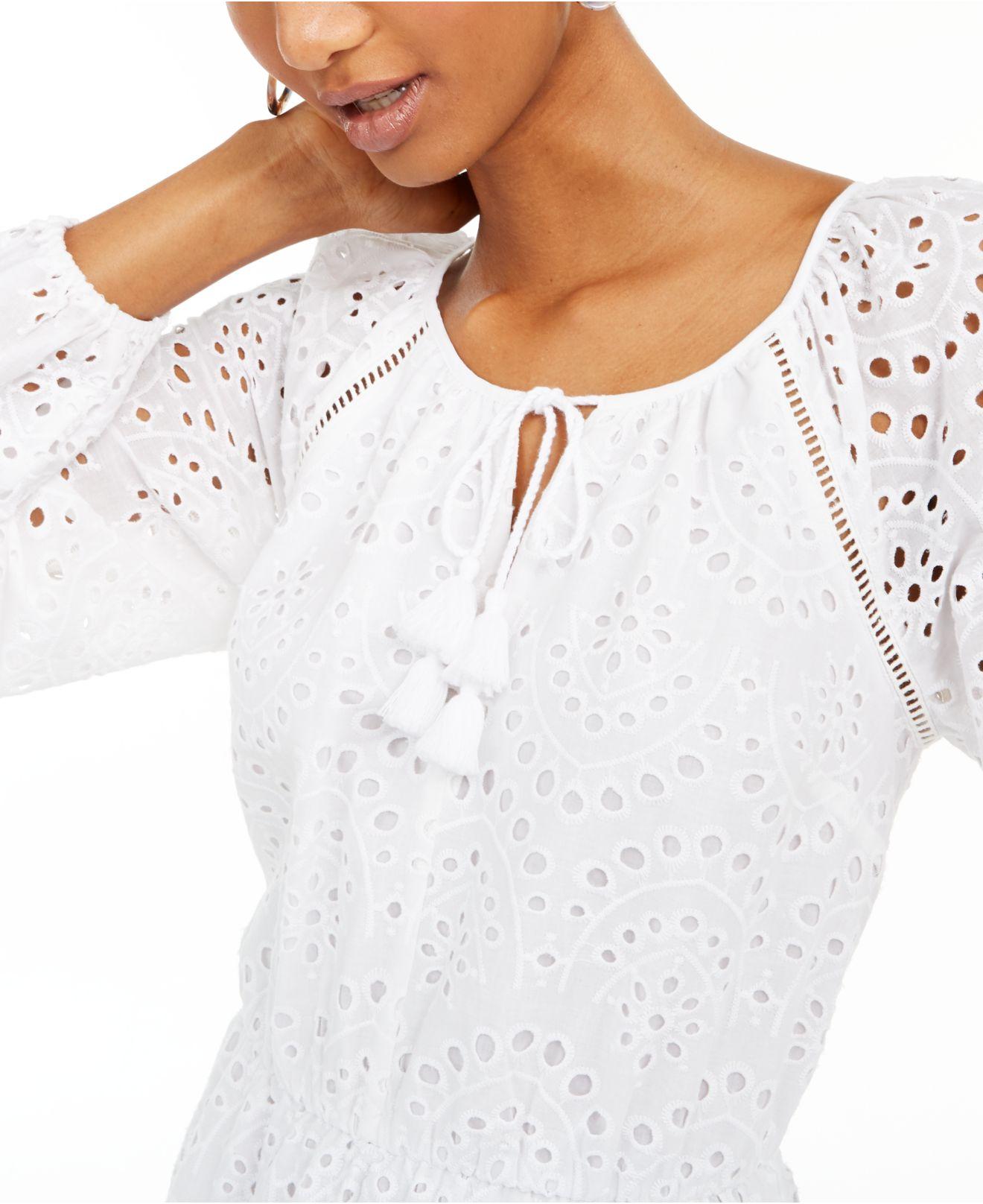 INC International Concepts Inc Cotton Keyhole Eyelet Dress, Created For Macy's in Bright White