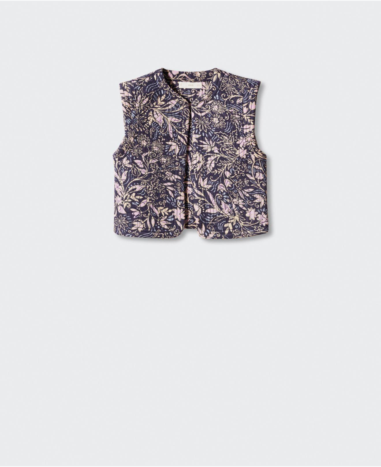 Mango Floral Quilted Gilet in Blue | Lyst