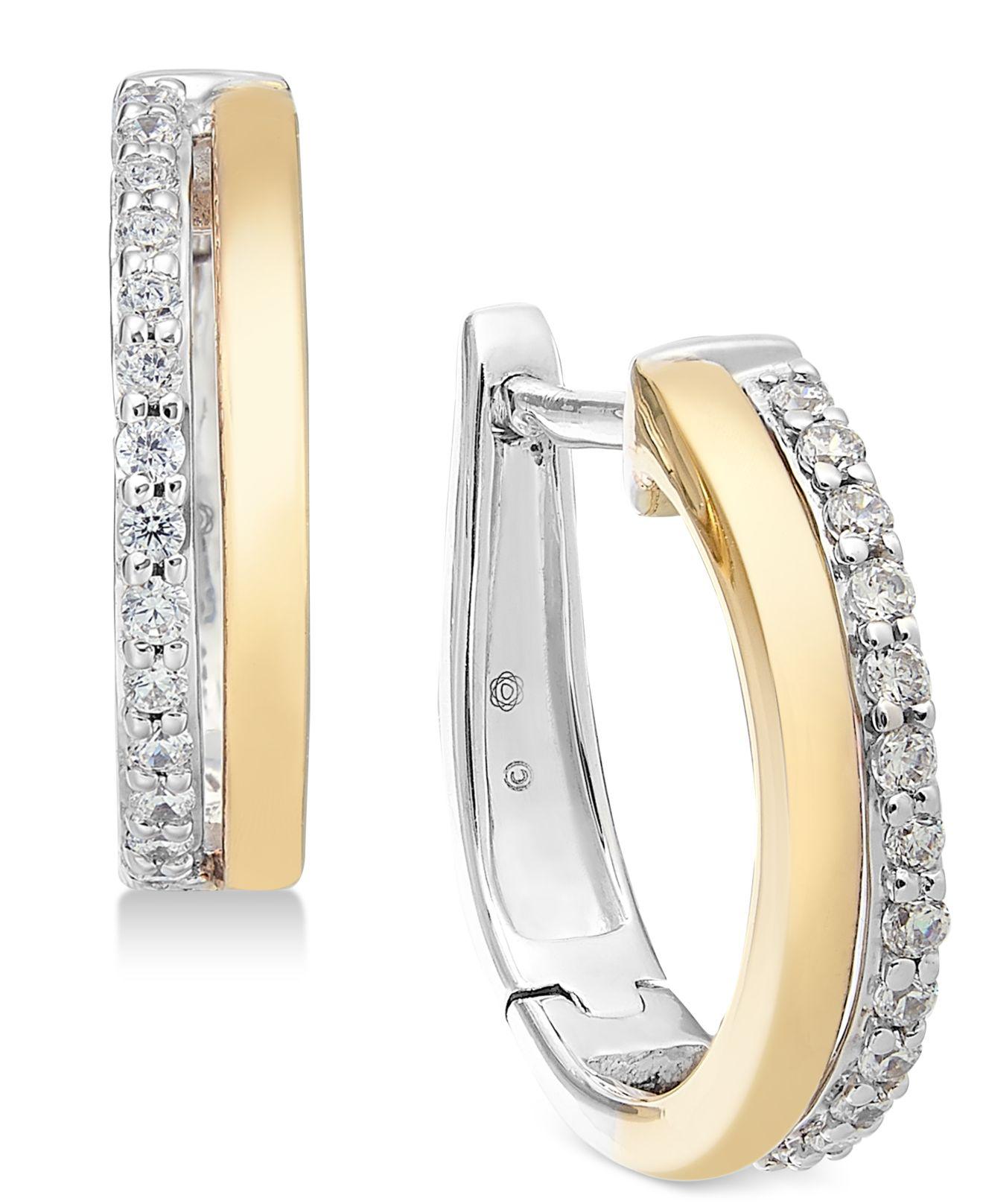 Diamond Two Tone Hoop Earrings 1 4 Ct T W In 14k Gold White Diamond Two Tone Hoop Earrings 1 4 Ct T W In 14k Gold White