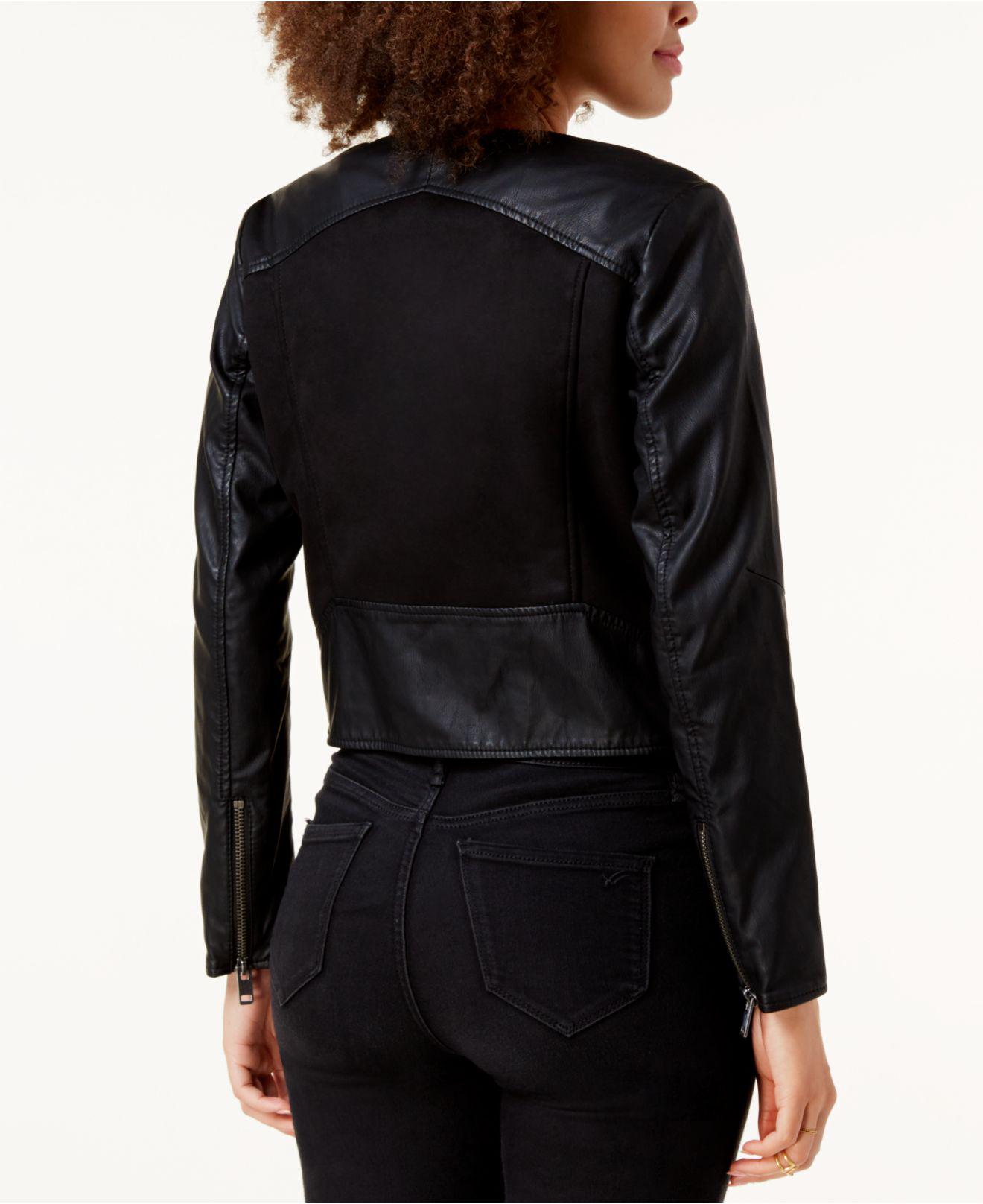 Lucky Brand Black Faux Leather Contrast Moto Jacket