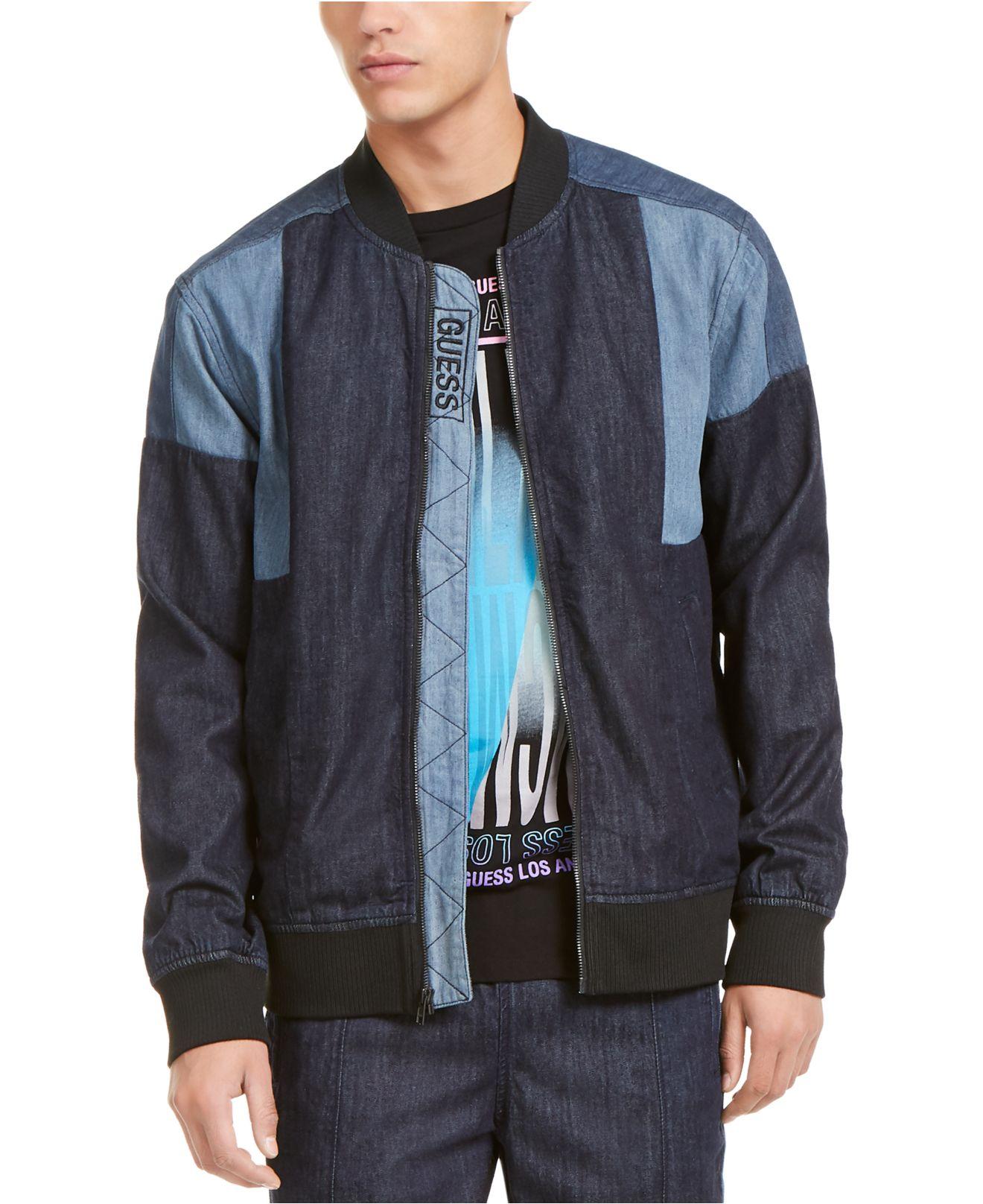 Guess Cotton Chambray Track Bomber Jacket in Blue for Men - Lyst
