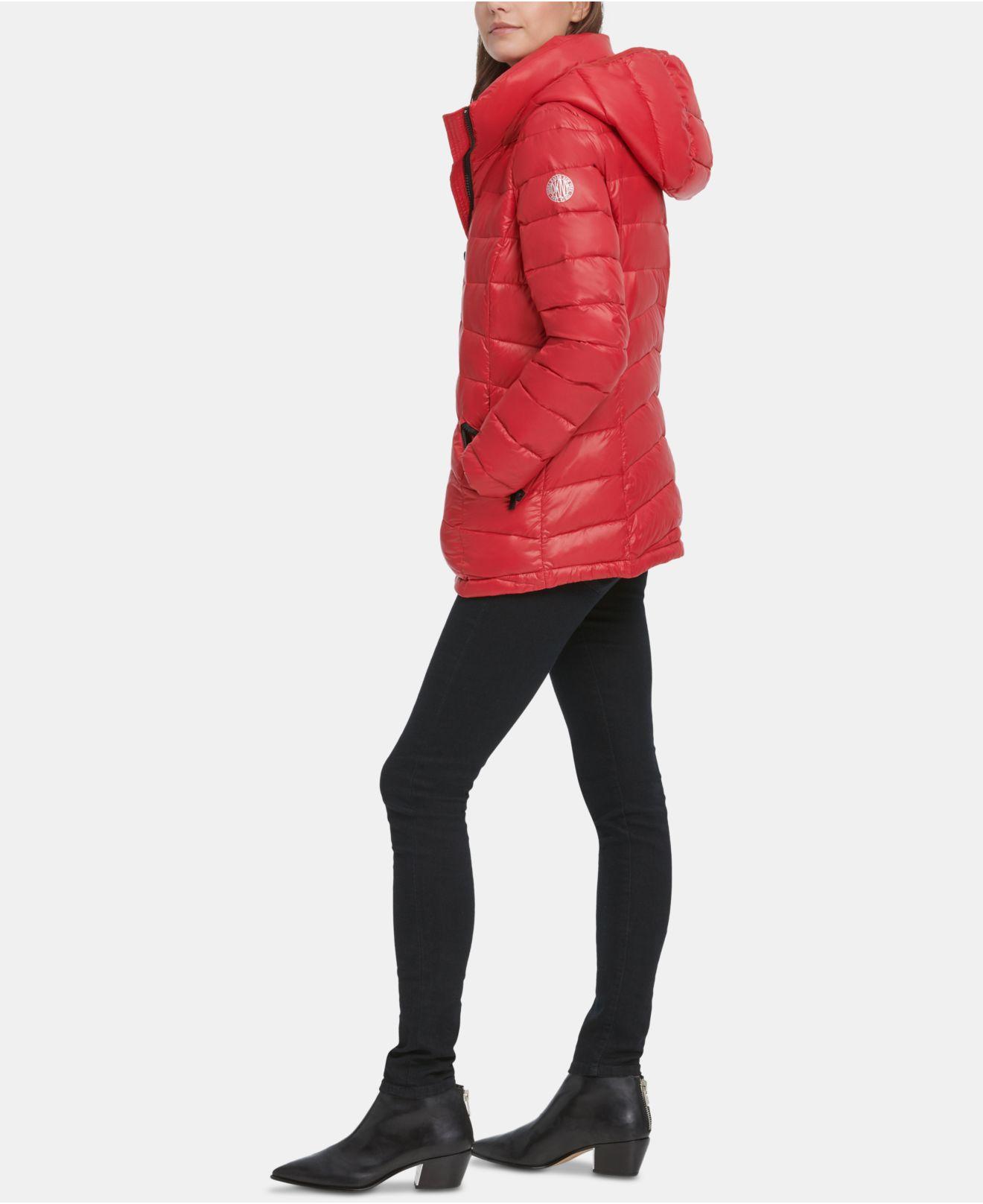 dkny red padded coat