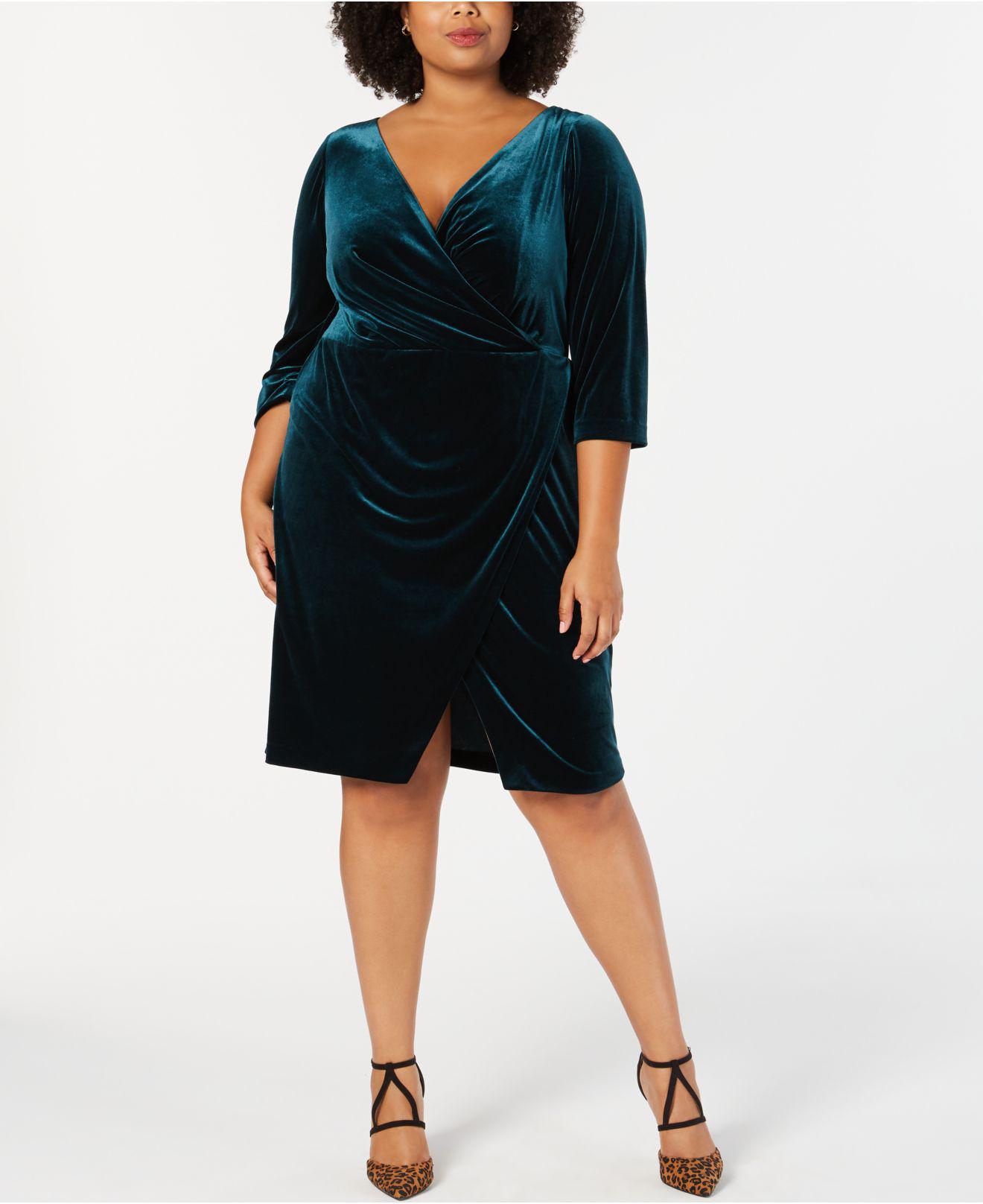 Betsey Johnson Trendy Plus Size Velvet Wrap Dress in Black | Lyst