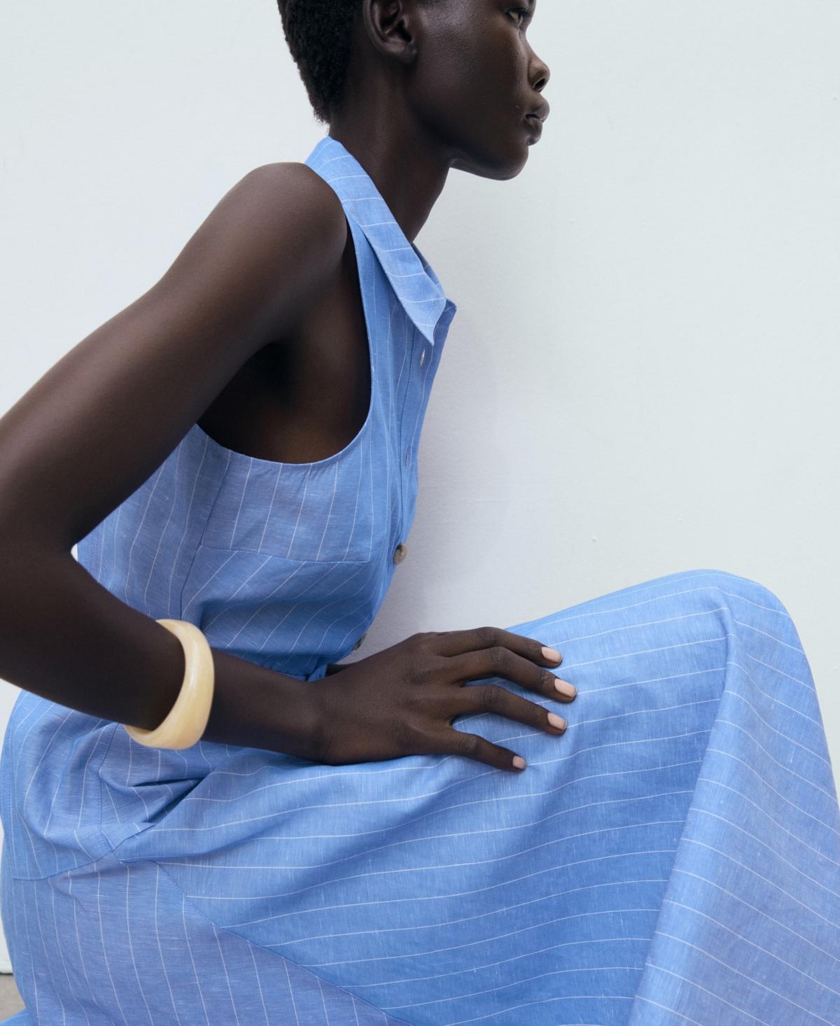Mango Striped Linen-blend Shirt-style Dress in Blue | Lyst