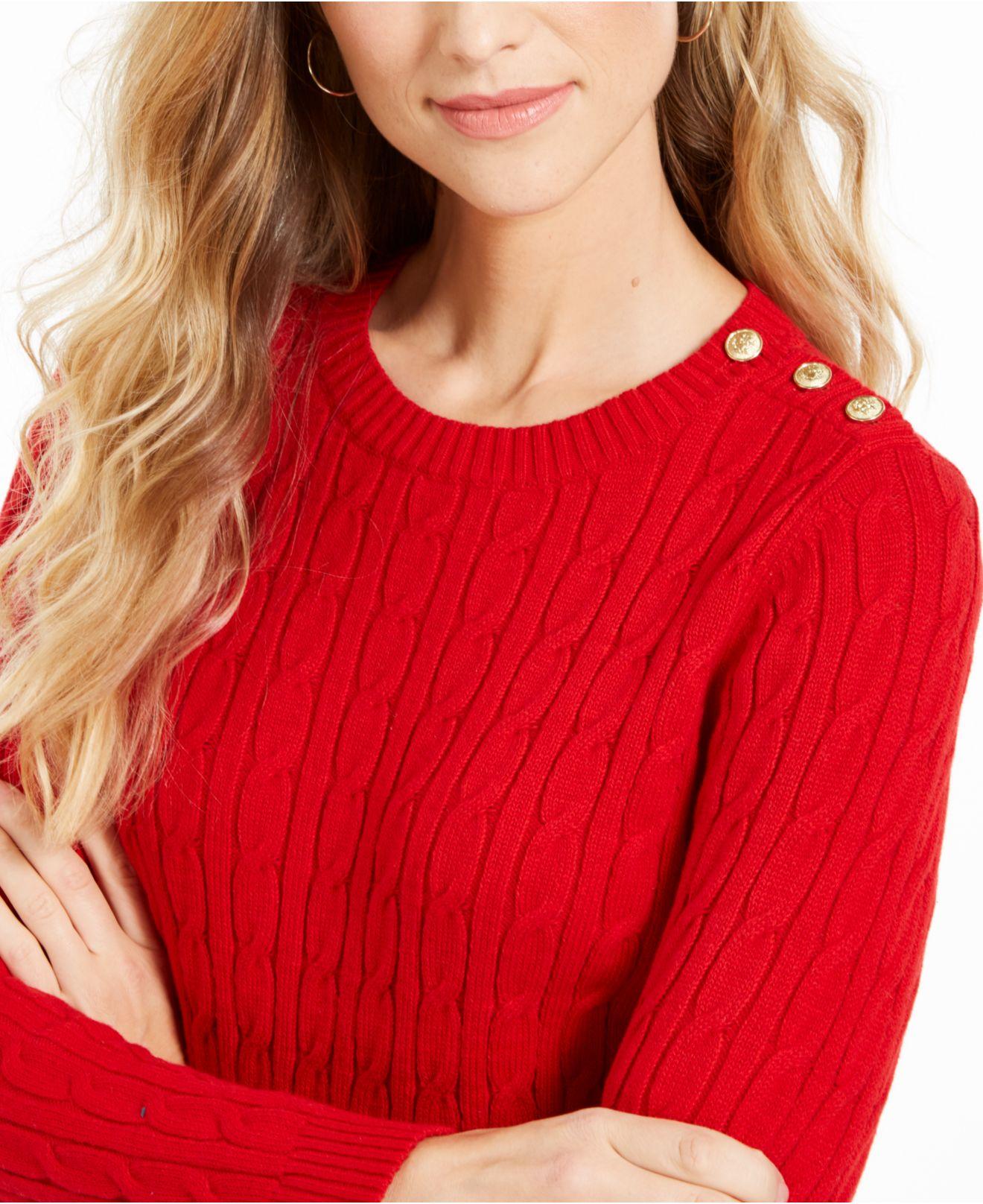 Charter Club Cotton Cable-knit Button-trim Sweater, Created For Macy's ...