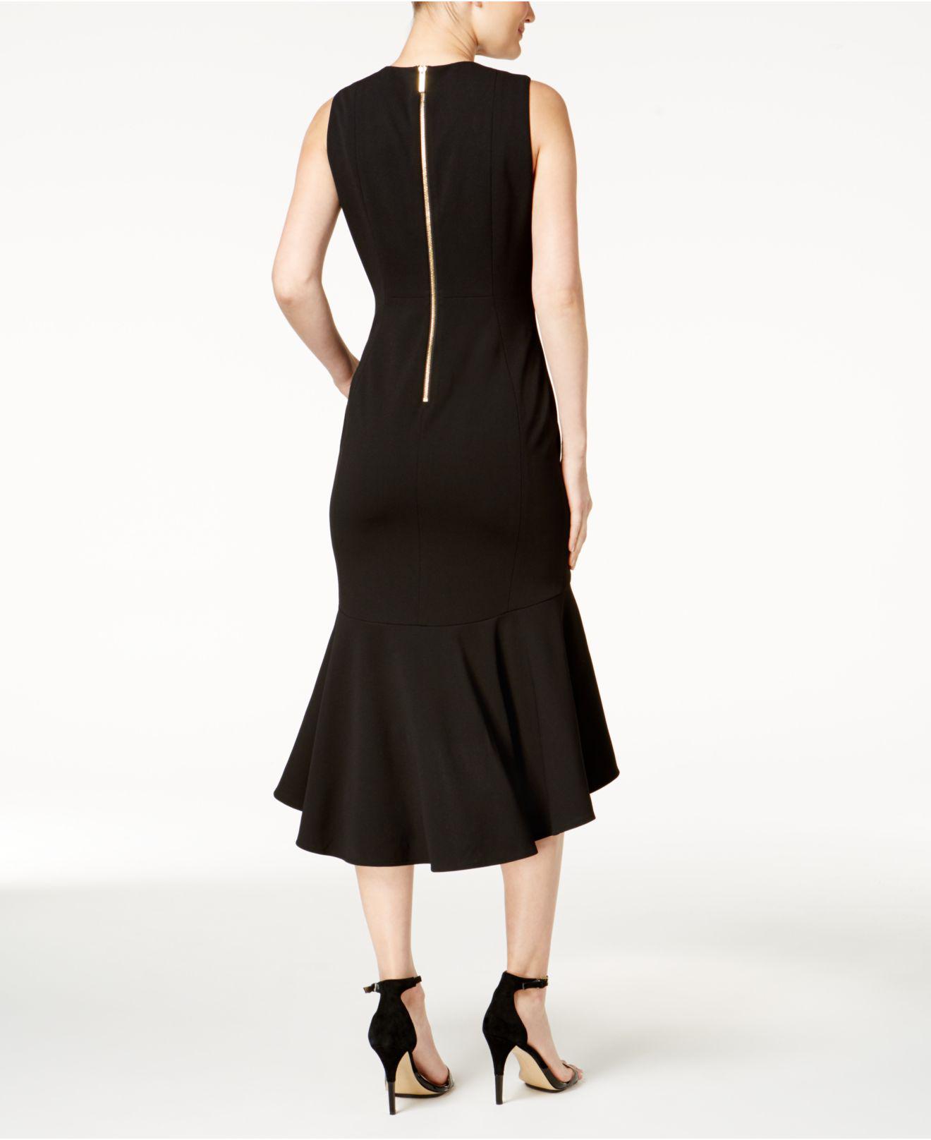 Calvin Klein Synthetic Ruffle Hem Midi Dress Cd9c15bj (black) Dress | Lyst