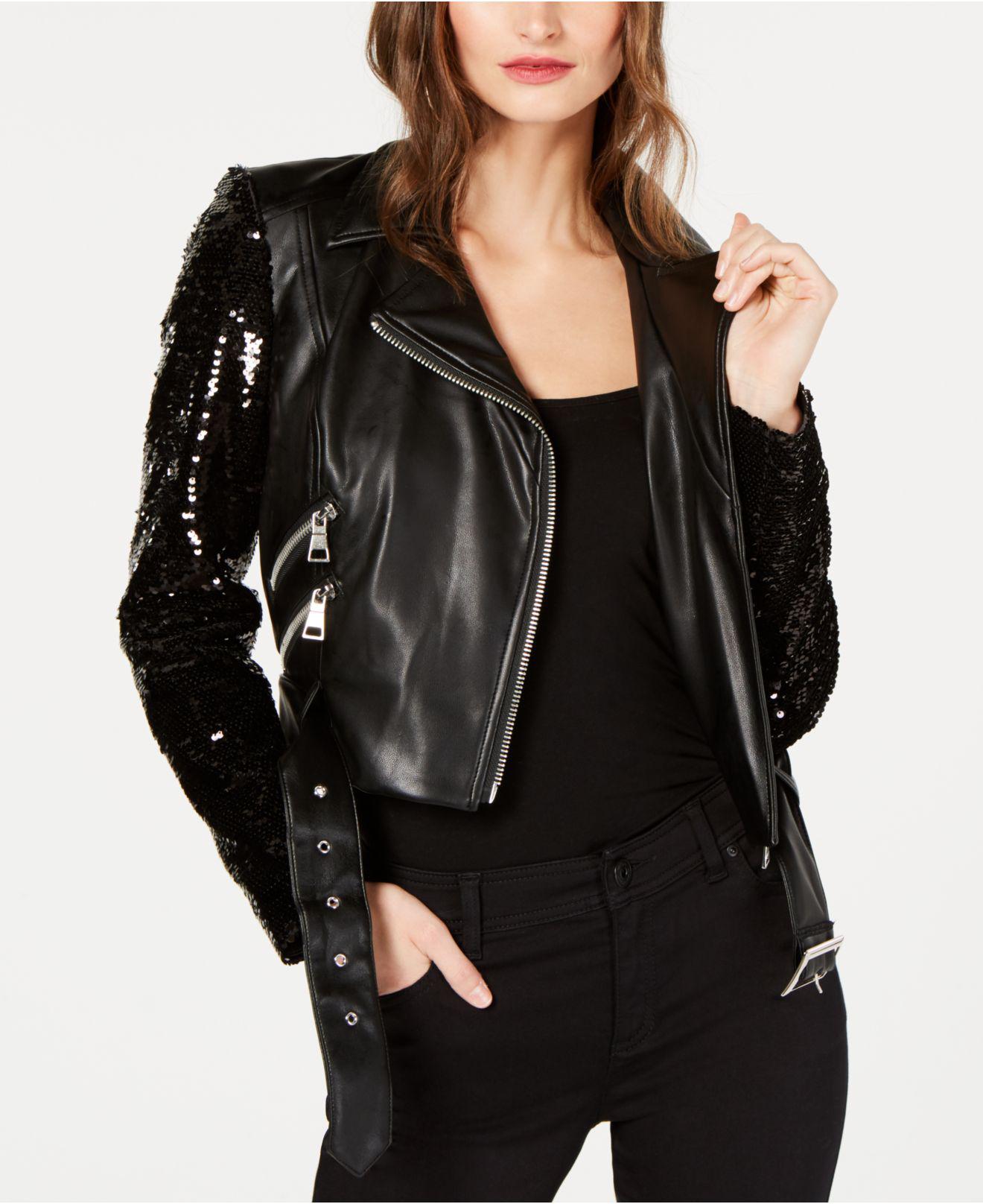 macys leather jacket womens