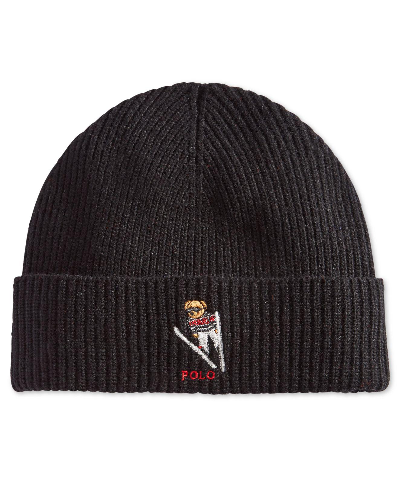 Polo Ralph Lauren Synthetic Polo Bear Skiing Cuffed Hat in Black for