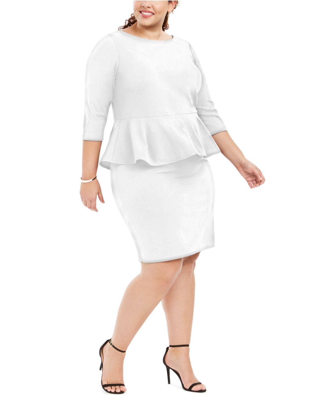 Calvin Plus Size Peplum Sheath Dress in White | Lyst