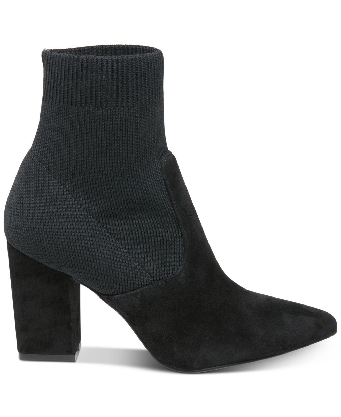 Steve Madden Suede Remy Sock Booties in Black Suede (Black) | Lyst