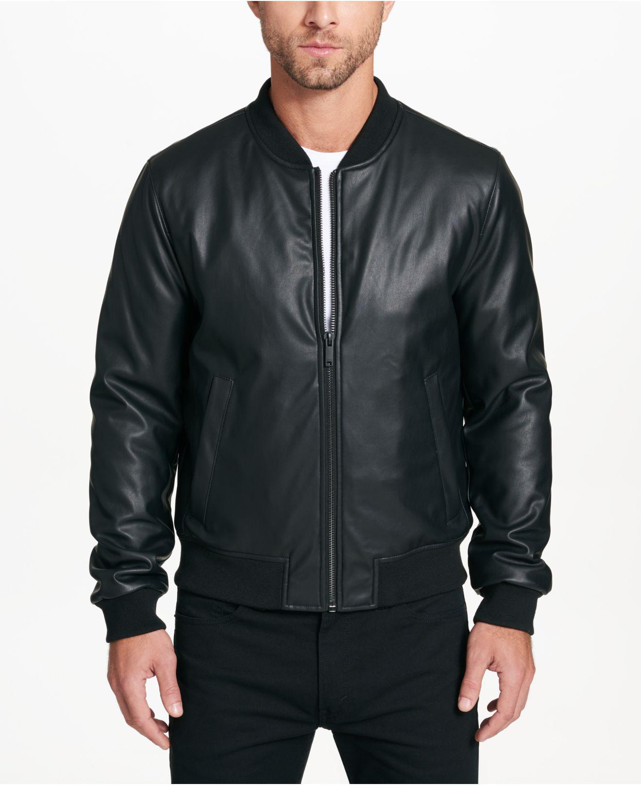 Download DKNY Men's Faux-leather Full-zip Jacket in Black for Men ...