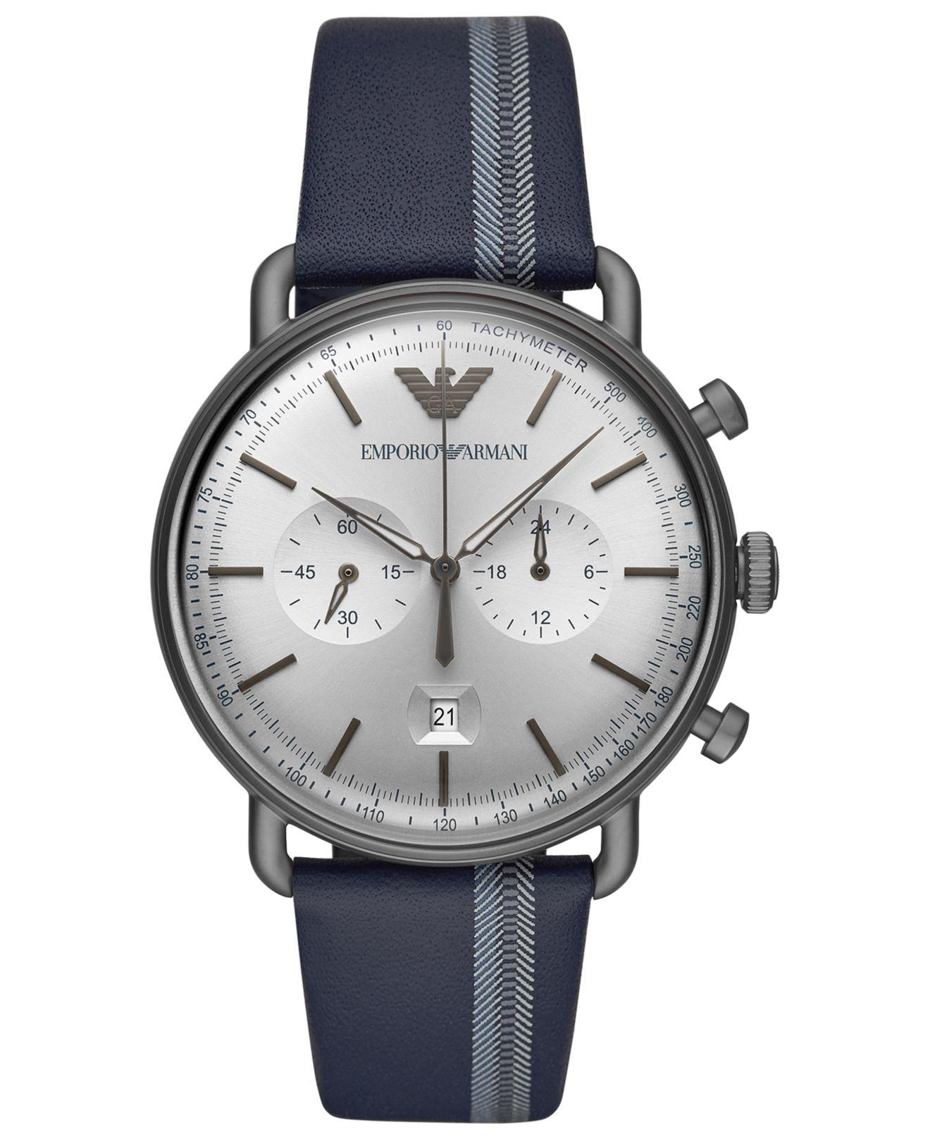 Emporio Armani Chronograph Blue Leather Strap Watch 43mm for Men Lyst