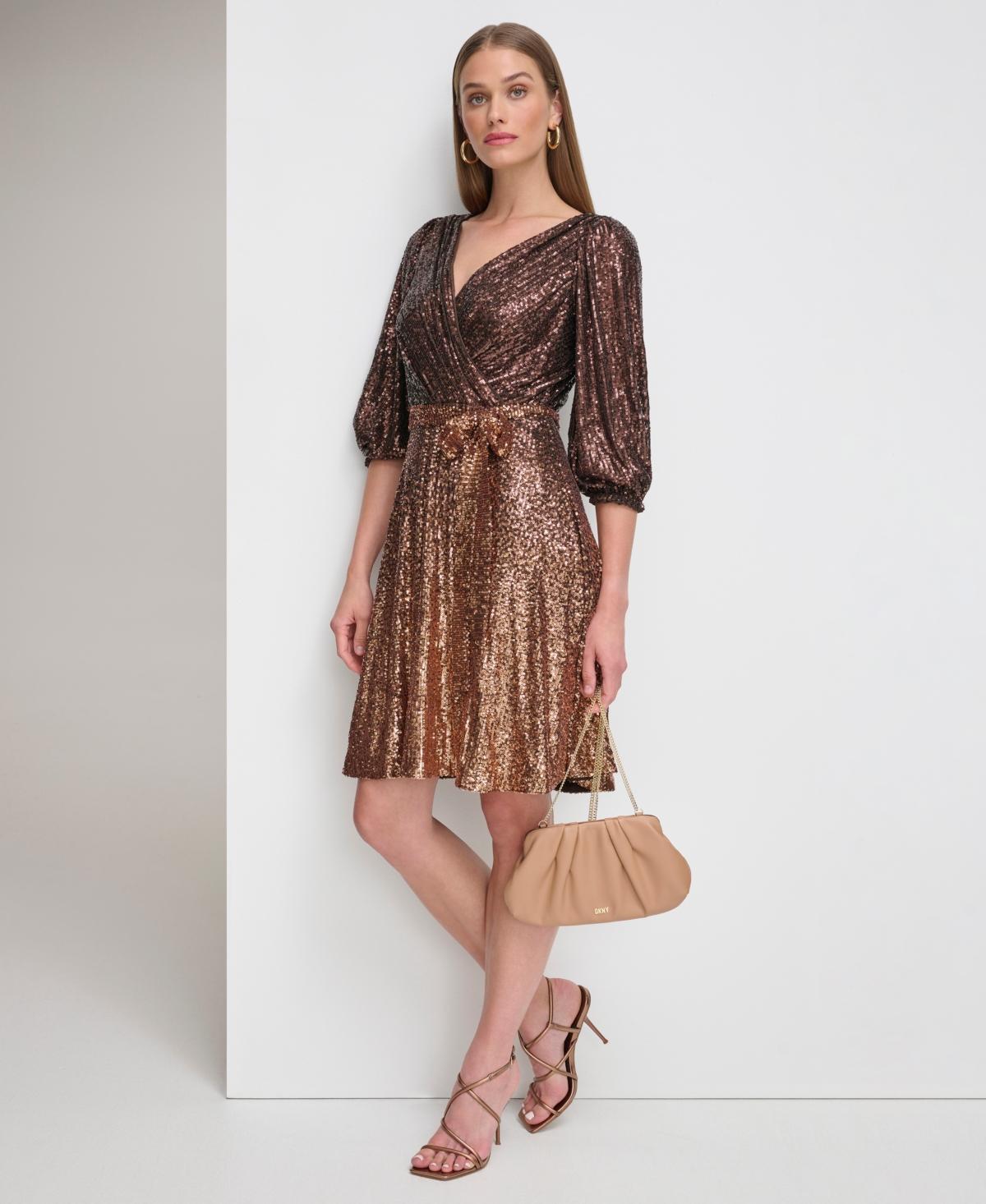 brown sequin dress with sleeves Sheer Rose Gold Sequin Long Sleeve Dress (S)  The Thrifty Hippy