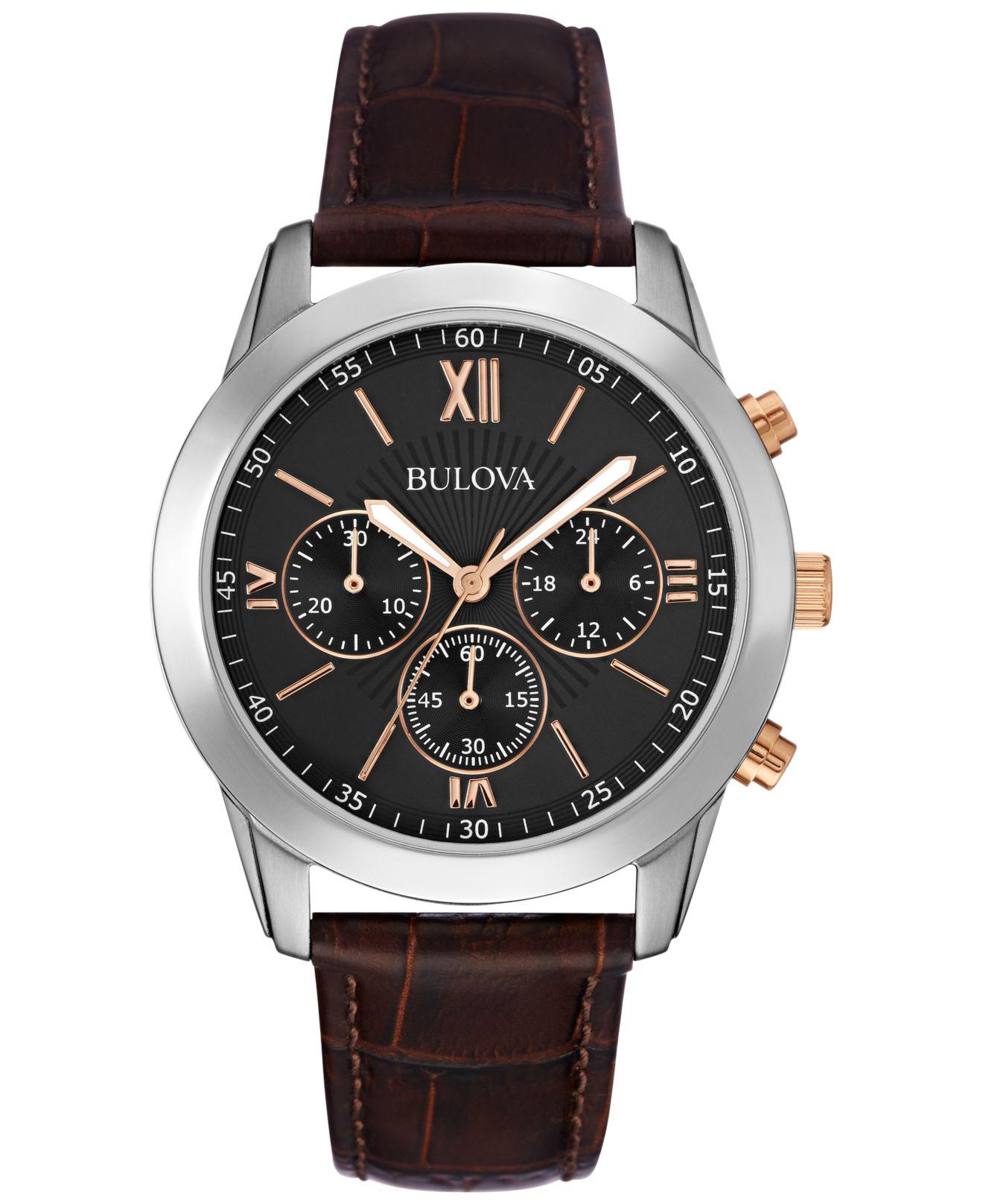 Bulova Men's Chronograph Brown Leather Strap Watch 40mm 98a142 for Men ...