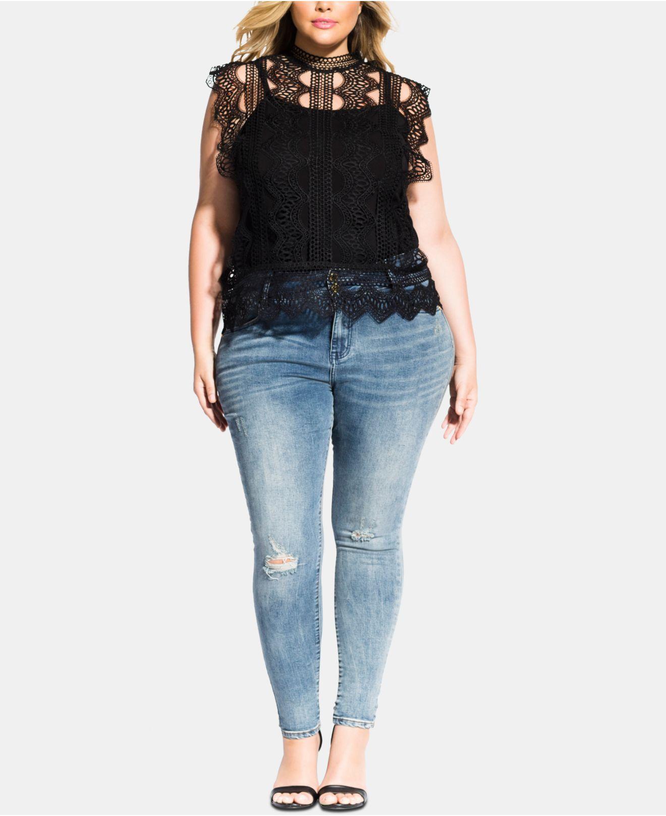 city chic trendy plus size lace martina top