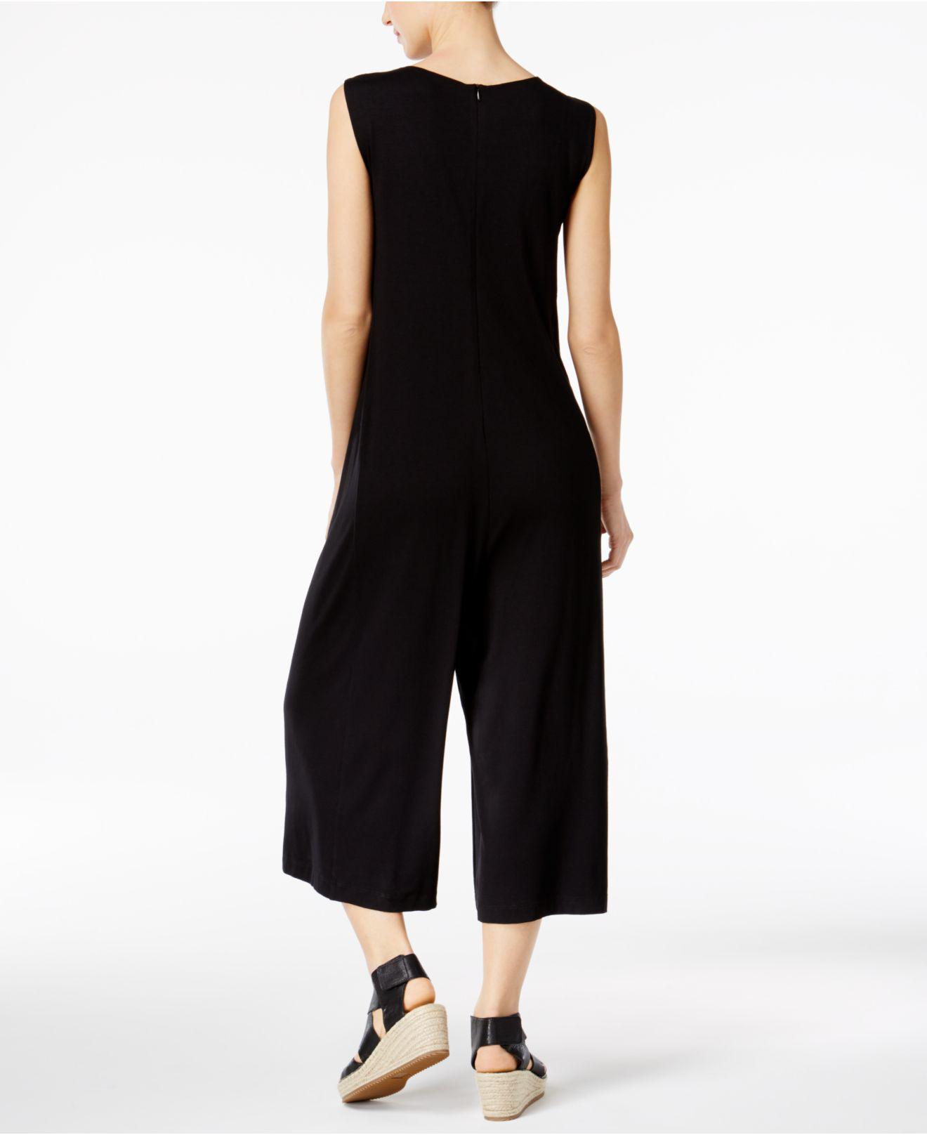 Eileen Fisher Synthetic Cropped Jumpsuit in Black Lyst