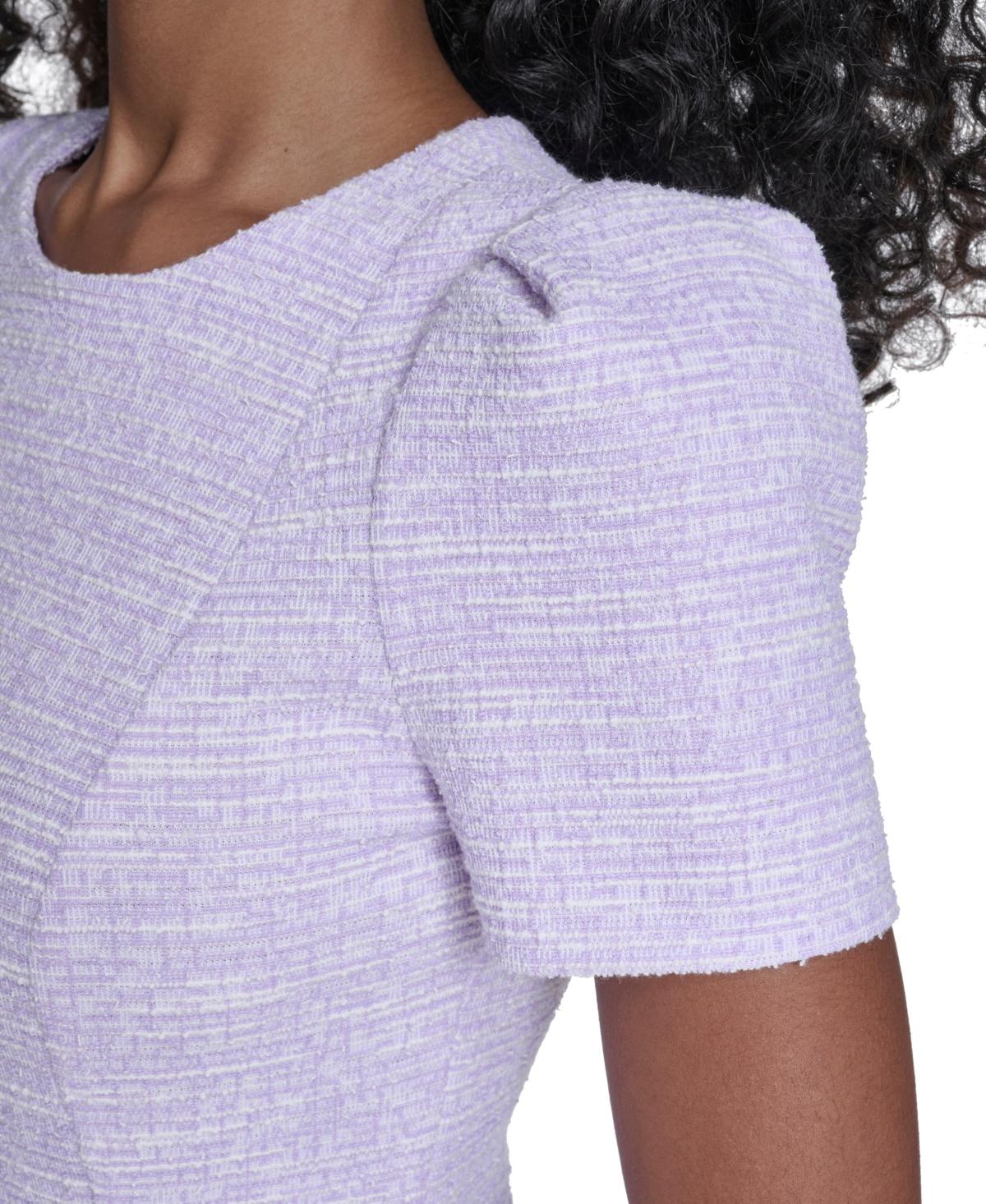 calvin klein women's tweed short-sleeve sheath dress Calvin Klein Tweed Short-sleeve Sheath Mini Dress in Blue