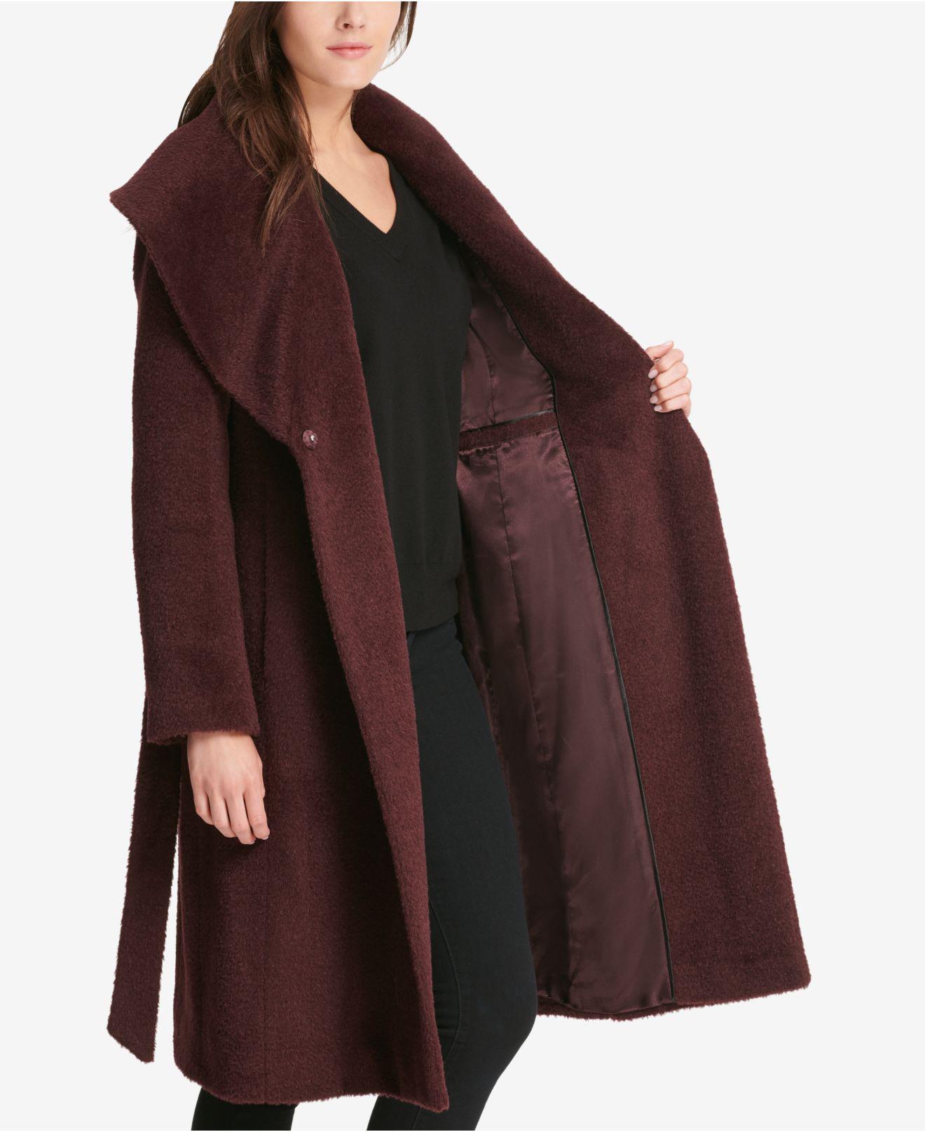 dkny belted wrap coat