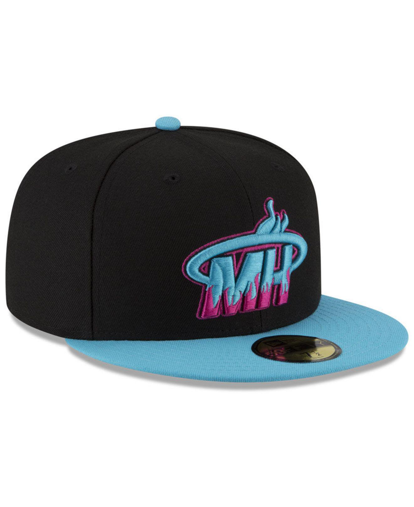 New Era Men's New Era White Miami Heat Vice Blue Side Patch 59FIFTY Fitted  Hat
