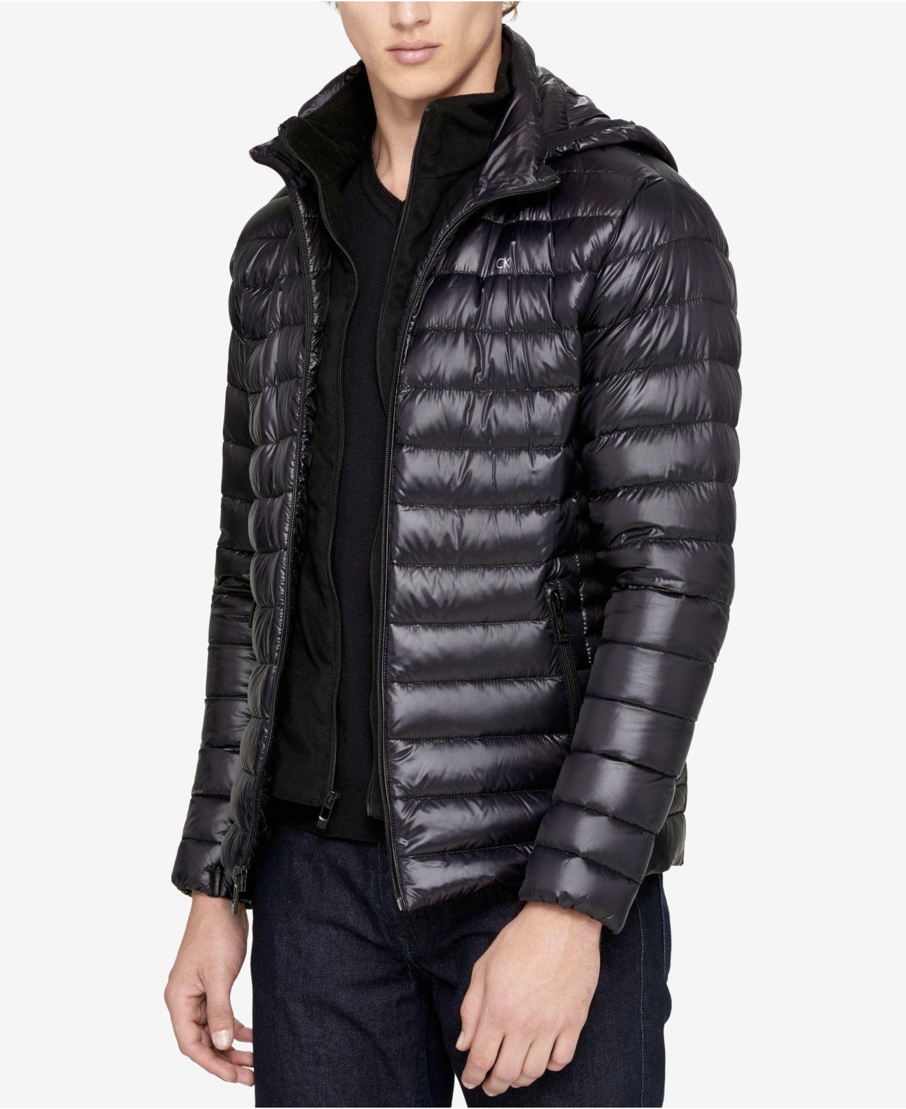 Calvin Klein Fleece Packable Down Hooded Puffer Jacket in Black for Men -  Lyst