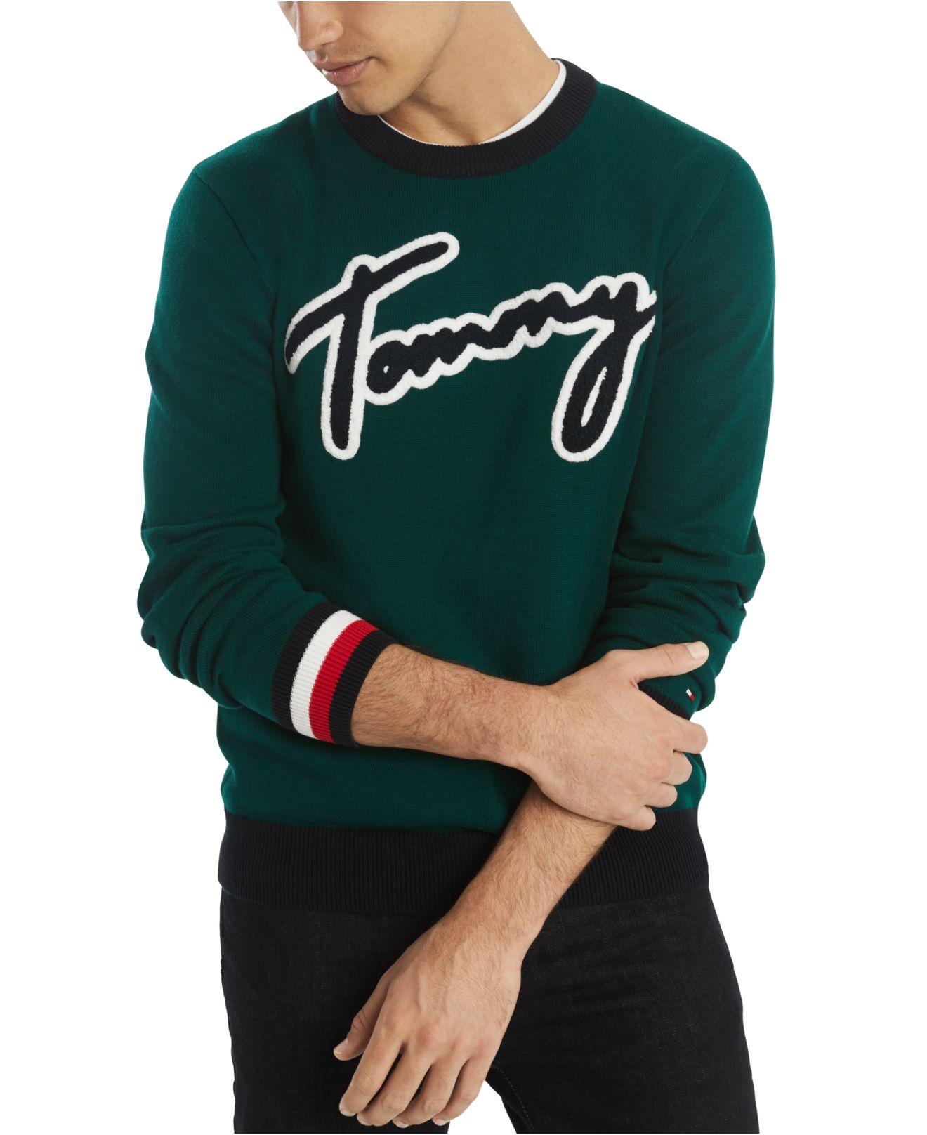 Tommy Hilfiger Cotton Lawson Logo Sweater in Green for Men - Lyst