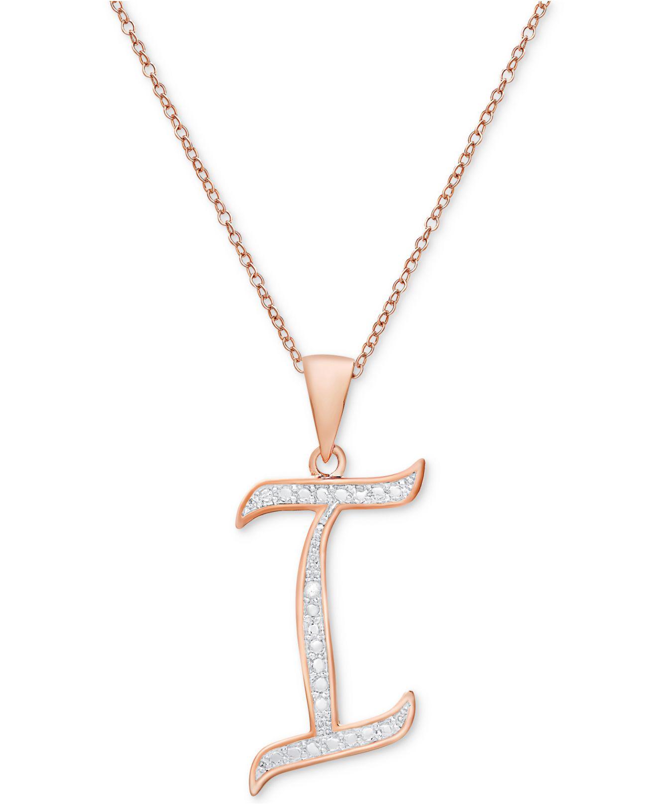 Women S Metallic Diamond Accent Initial Pendant Necklace In Rose Gold Plate