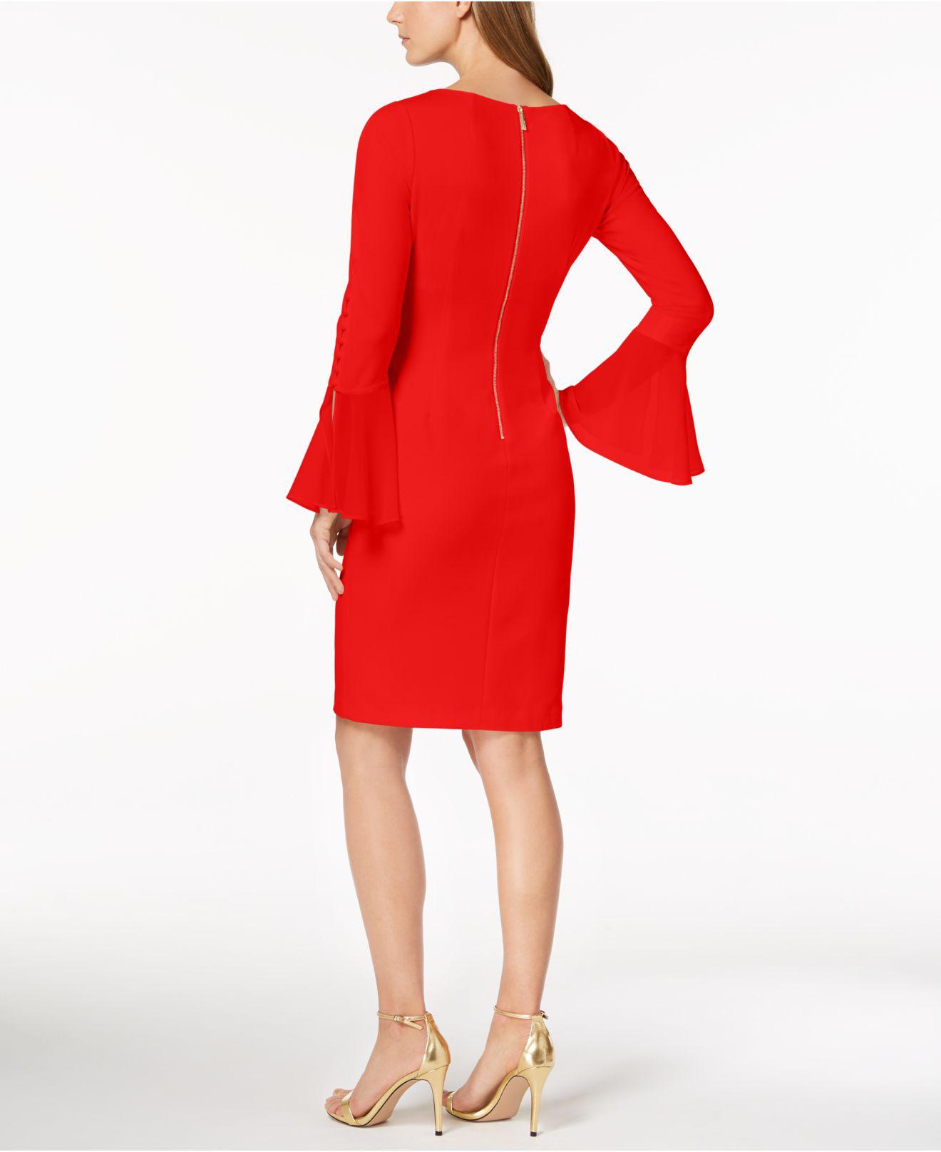 Calvin Klein Red Dress With Bell Sleeves U.K., SAVE 43% - aveclumiere.com