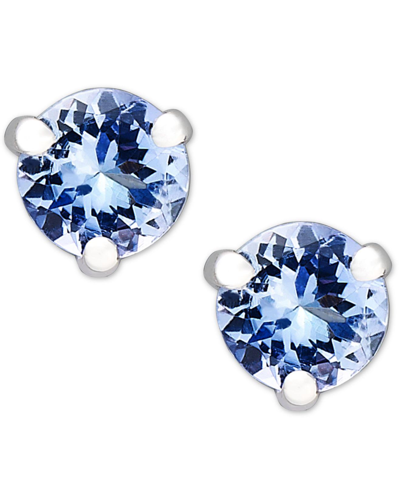 Macy's 14k White Gold, Round Tanzanite Stud Earrings (8-1/2 Ct. T.w ...