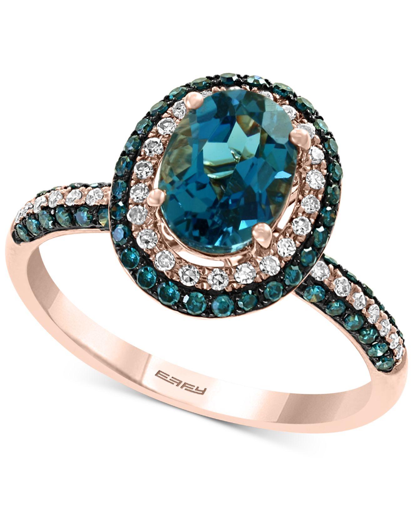 卸売り エフィー レディース リング アクセサリー EFFYreg; Multi-Gemstone 2-1 10 ct. Diamond  Teardrop Ring in 14k Gold London Blue Topaz