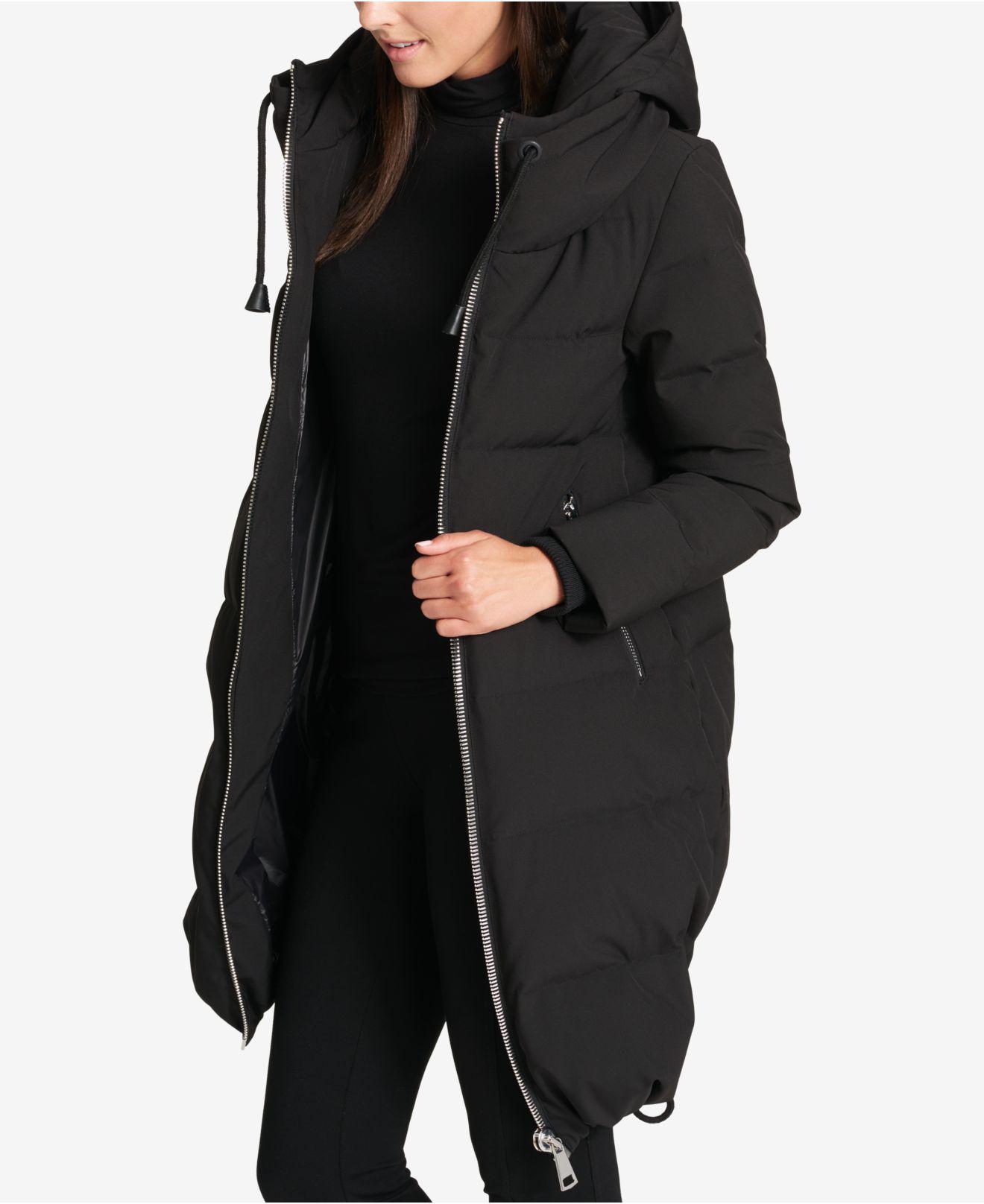 dkny black longline puffer coat
