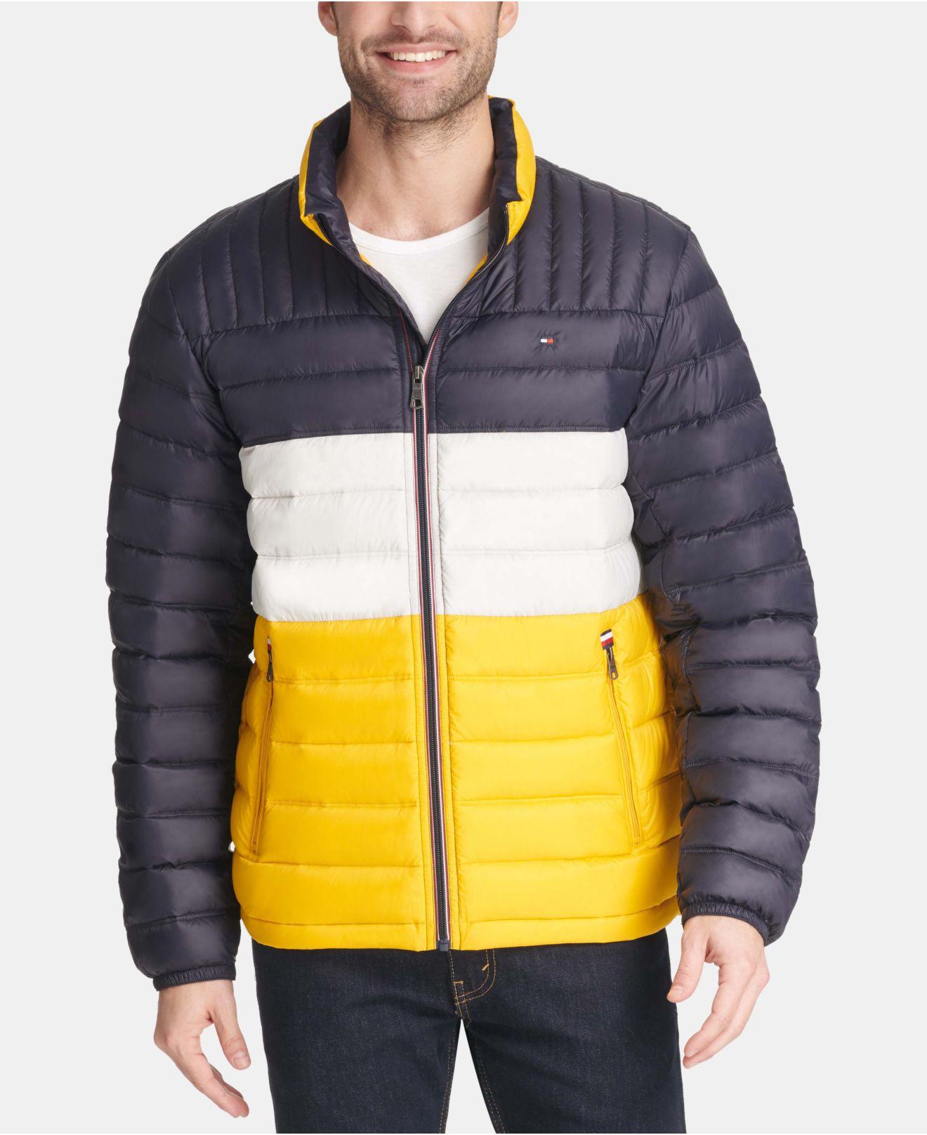 Tommy Hilfiger Down Quilted Packable Logo Jacket in Yellow Navy (Blue