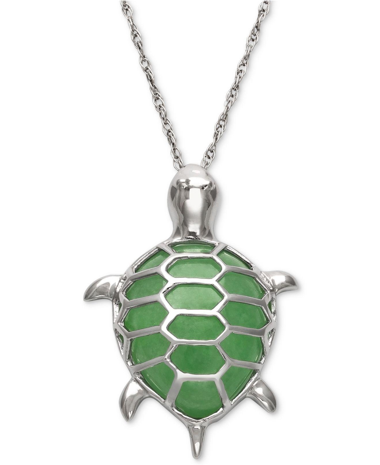Lyst - Macy&#39;S Dyed Jadeite Turtle Pendant Necklace In Sterling Silver in Metallic