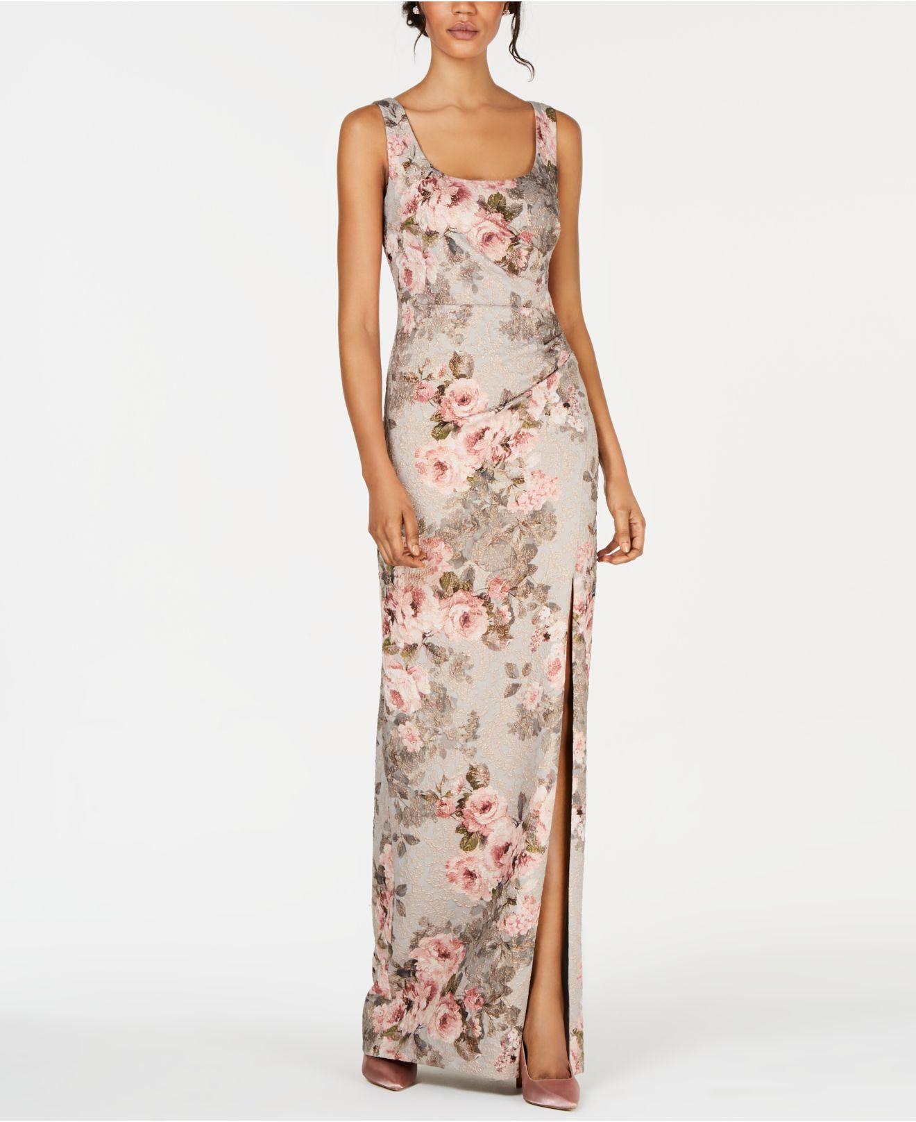 Adrianna Papell Metallic Floral-print Column Gown | Lyst